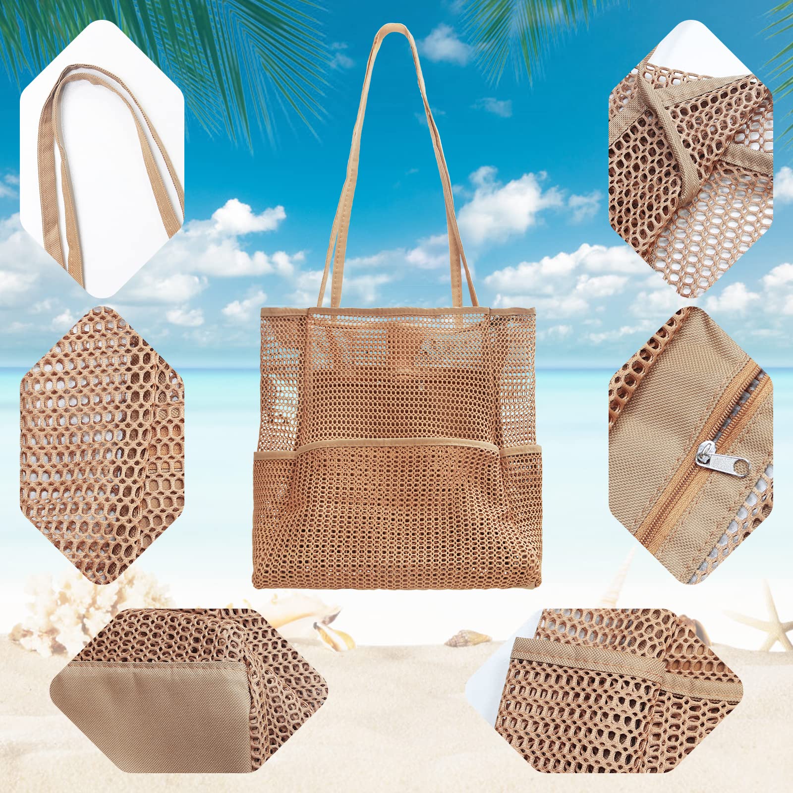 **Large Mesh Beach Tote Bag for Women - Waterproof Pool Bag with Multiple Pockets - Perfect for Family Travel, Swimming & Beach Outings**