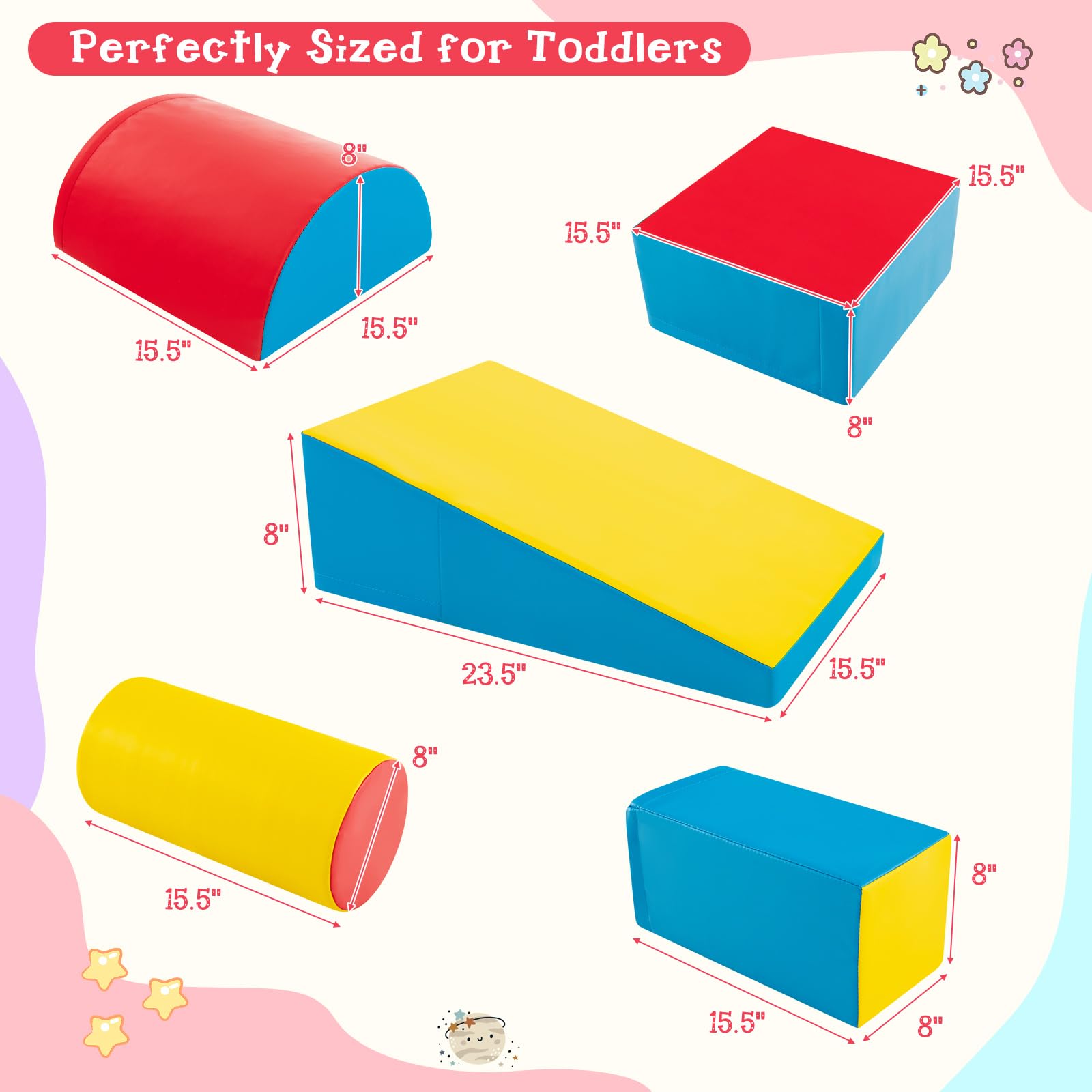 Costzon 5-Piece Soft Foam Climbing Toys for Toddlers & Infants - Waterproof Indoor Play Set for Child Development, Preschool Learning & Baby Crawling - Perfect for Nursery, Daycare & Home Playrooms