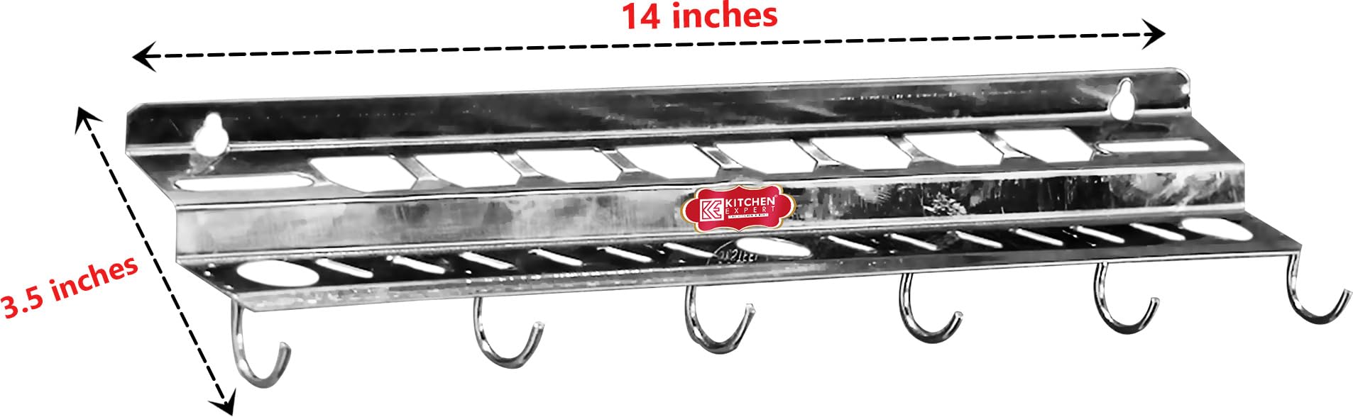 Stainless Steel Kitchen Spoon Holder - Wall Mounted Cutlery Organizer with Hooks for Spoons, Ladles & Utensils - Space Saving Kitchen Storage Solution for Small Spaces & Organized Cooking