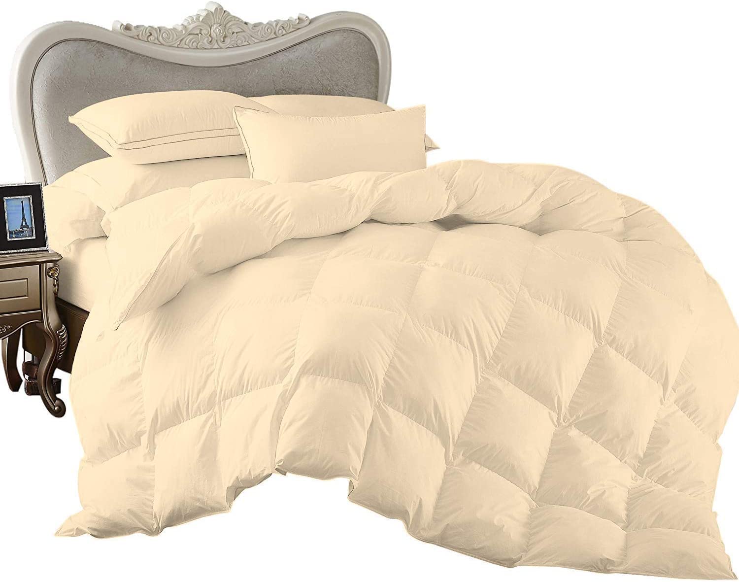 Luxury Goose Down Comforter Set - 5 Piece Quilted All Seasons Duvet Insert with Corner Tabs, Breathable Box Stitched Design, Cal King Size (104