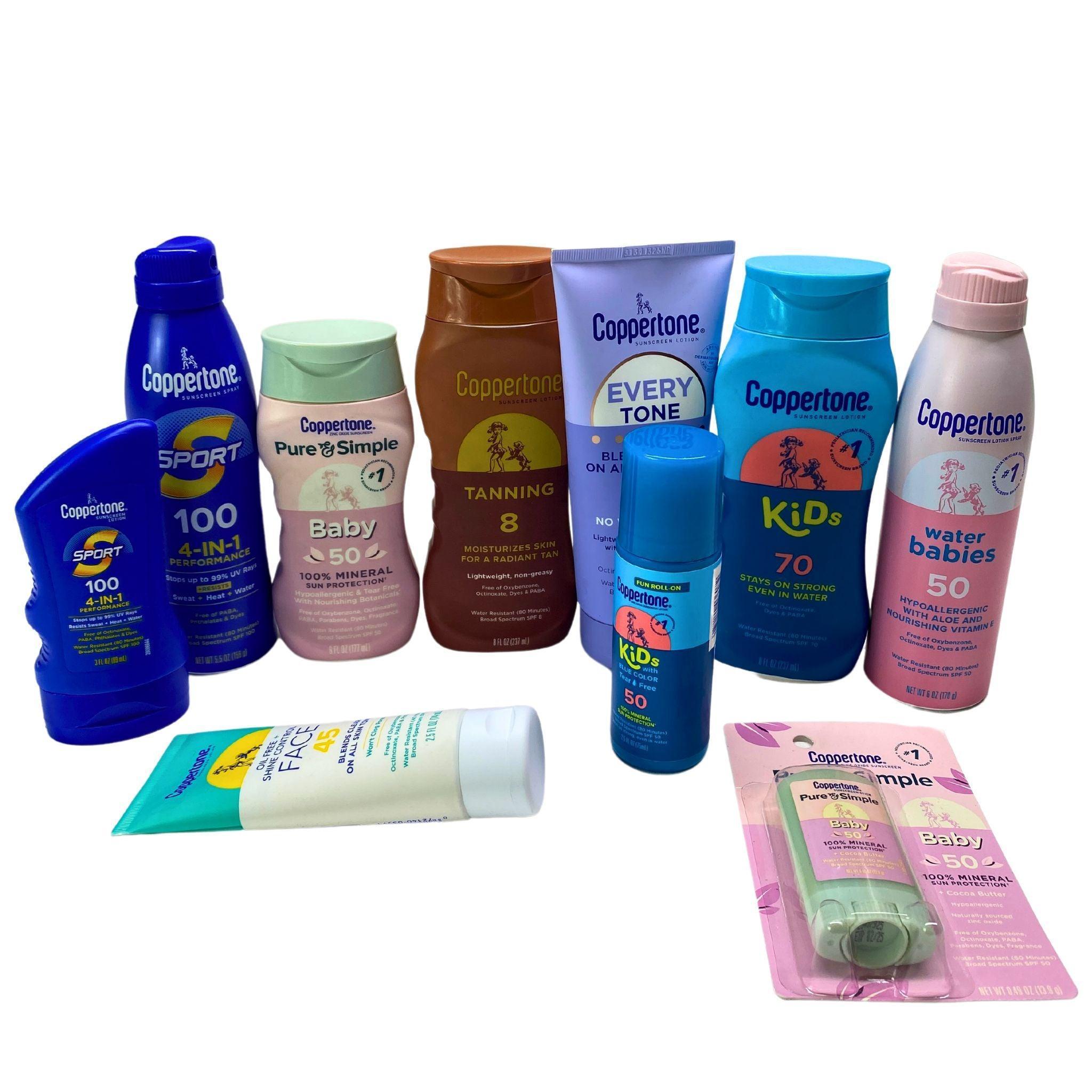 Coppertone Sunscreen Lotion Assorted Mix for Babies & Adults - 60 Pcs Lot - SPF Protection for Beach, Pool & Outdoor Activities