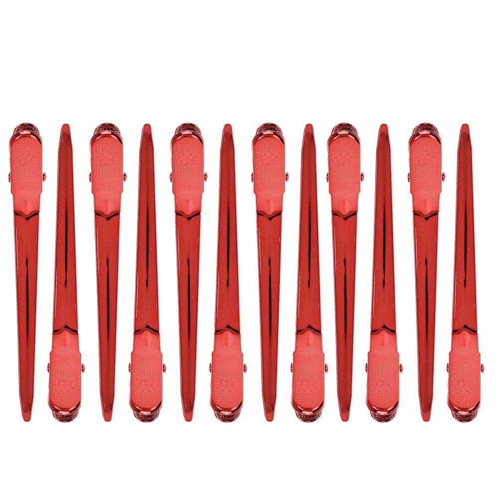 12 Pcs Professional Salon Duckbill Hair Clips - Stainless Steel Hairpins for Styling, Sectioning & Hairdressing (Red) - Perfect for Salon, Home Use & DIY Hair Styling