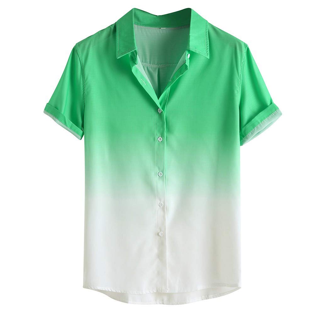 Breathable Men's Short Sleeve Button Down Shirt - Loose Fit Turn-Down Collar Blouse for Older Men | Gradient Color Casual Top for Summer Wear & Outdoor Activities