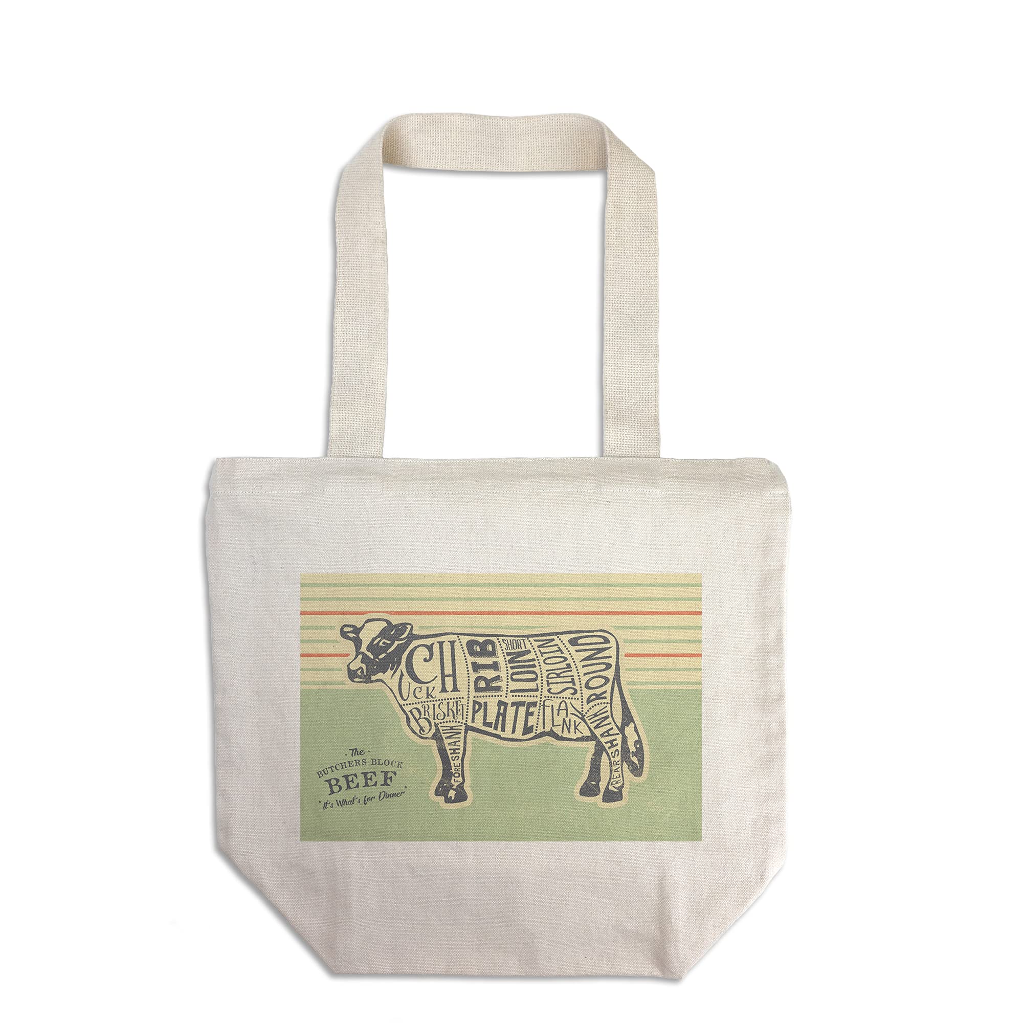 Lantern Press Beef & Butchers Block Meat Cuts - 100% Cotton Canvas Reusable Grocery Tote Bag - Perfect for Farmers Market, Shopping & Eco-Friendly Lifestyle