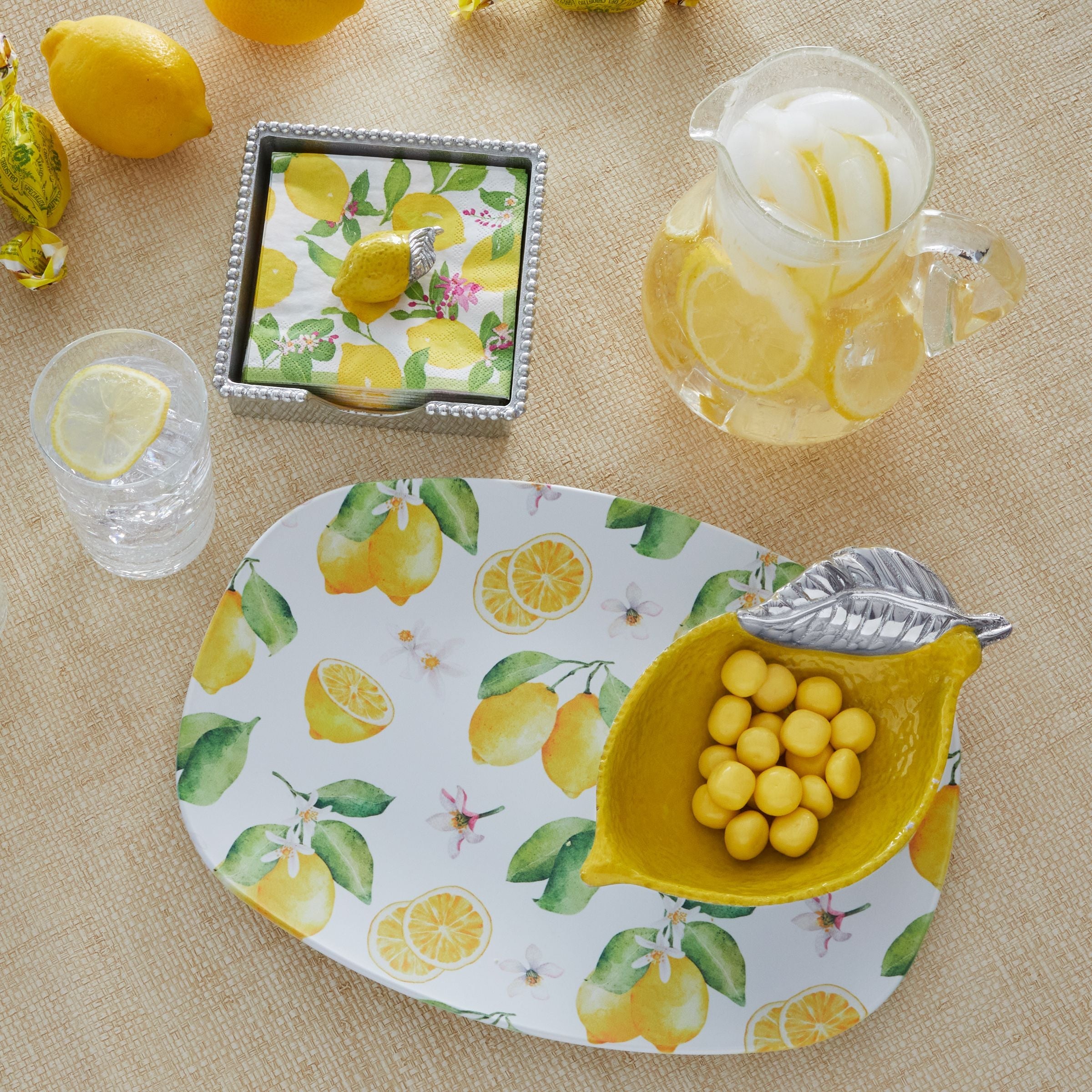 Lemon Beaded Napkin Rings Set - Elegant Table Decor for Weddings, Parties & Special Occasions
