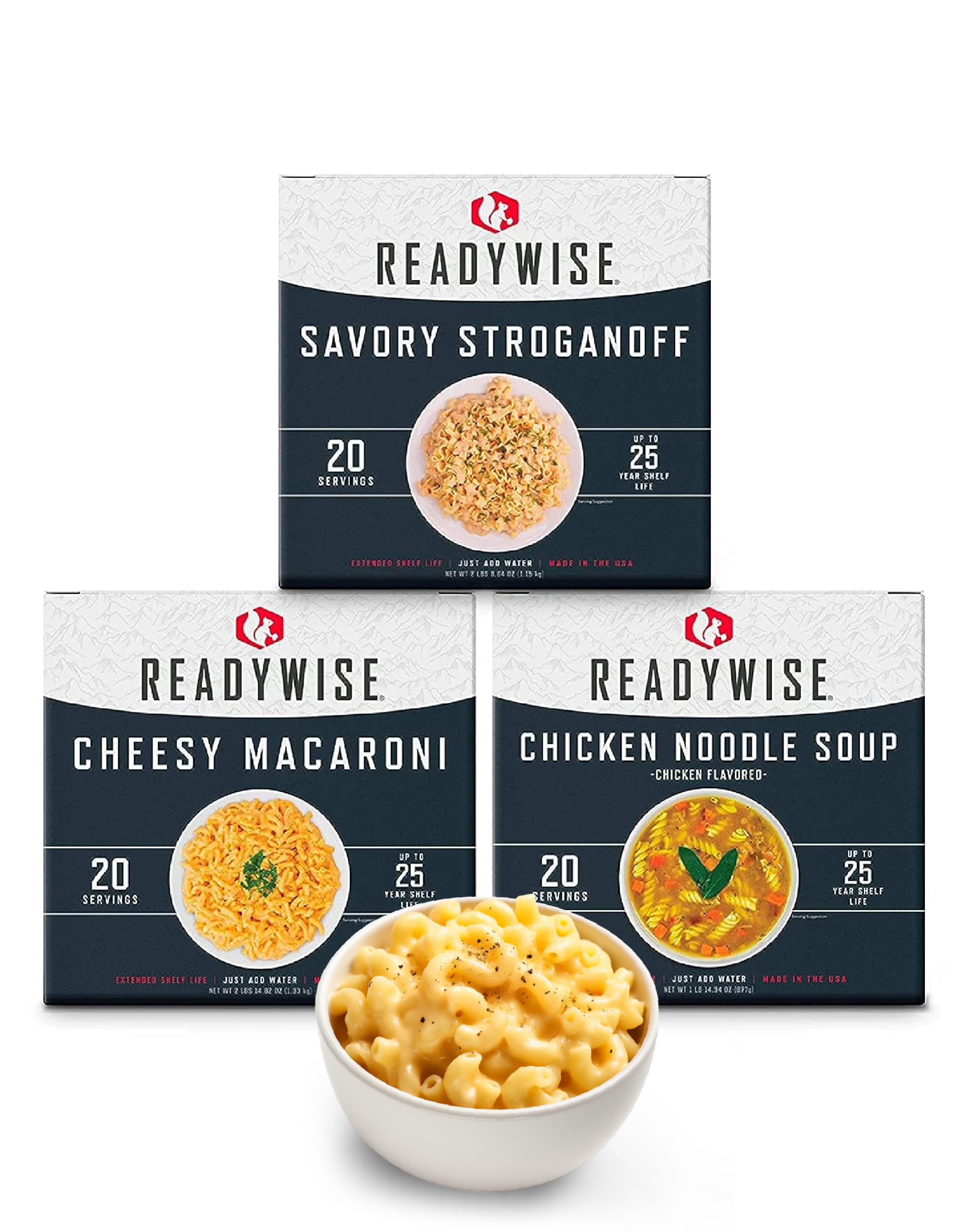 READYWISE Entrée Box Kit - 60 Servings Freeze Dried Emergency Food with 25-Year Shelf Life | 3 Box MRE Kit for Camping, Hiking, Survival & Disaster Preparedness | Perfect for Outdoor Adventures & Emergency Food Storage