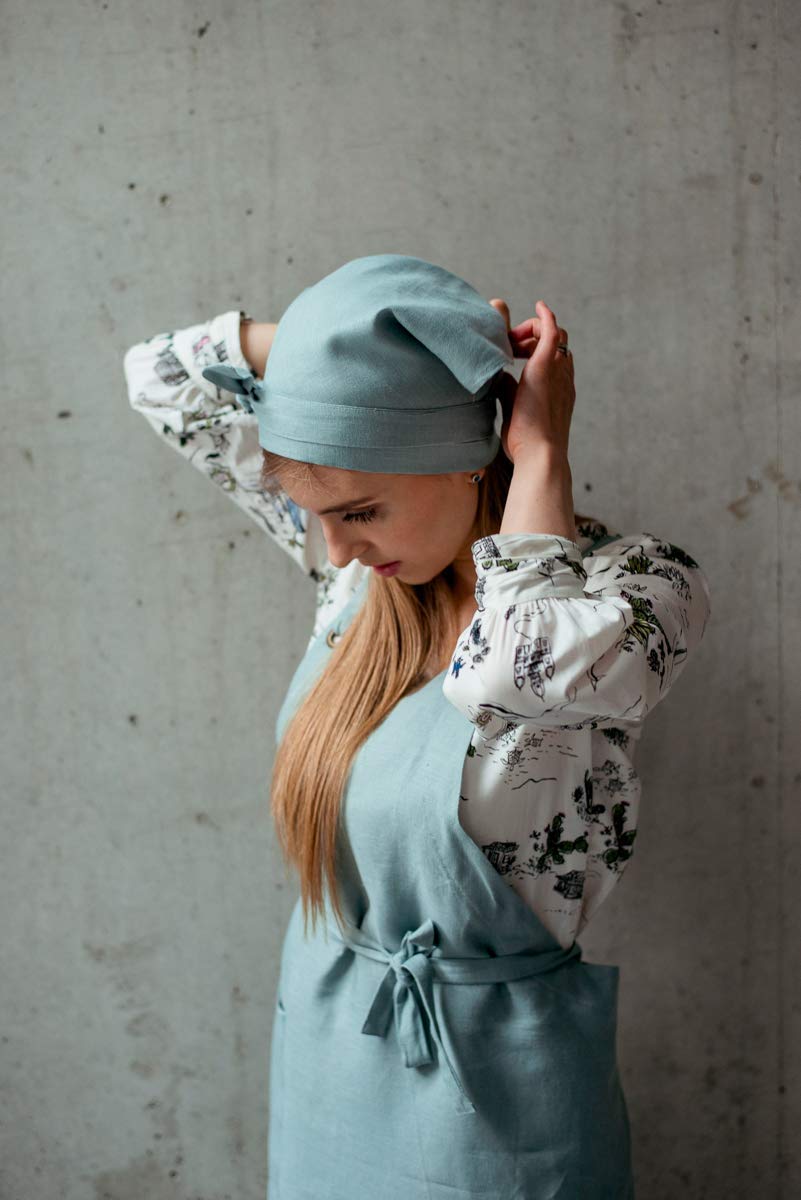 Light Blue Linen Kitchen Scarf - Soft & Breathable Headscarf, Hair Kerchief for Women - Perfect for Cooking, Hair Styling & Summer Fashion Accessory