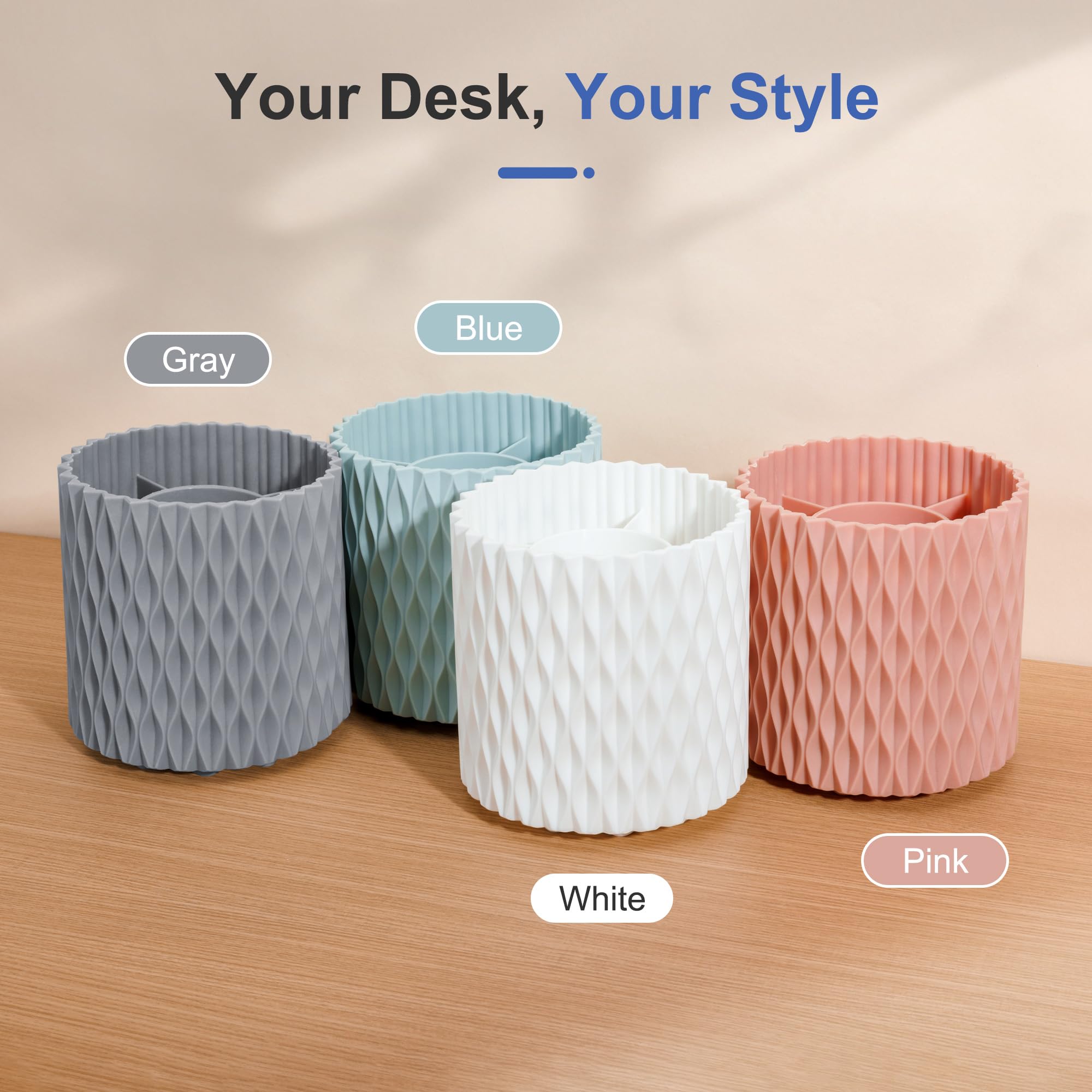 360° Rotating 5-Slot Pen Holder for Desk - White Office & School Pencil Organizer - Perfect for Work, Study, Dorm Room & Vanity Desk Accessories
