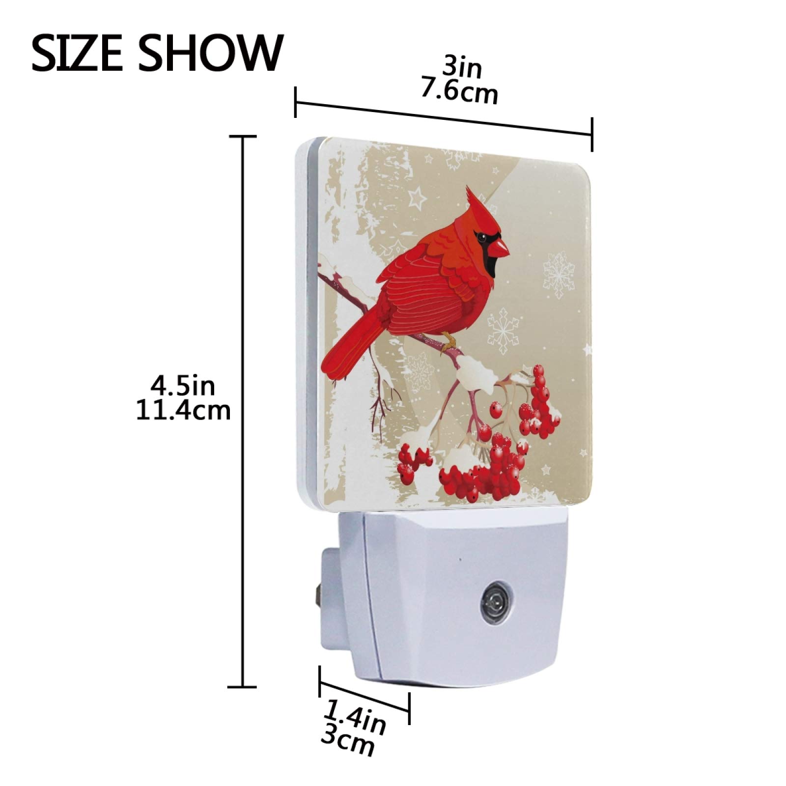 Vikko 2 Pack LED Red Cardinal Bird Night Light with Dusk to Dawn Sensor - Plug in Nightlight for Kids & Adults, Perfect for Bedroom, Living Room, Hallway Decor | Ideal for Nursery, Bathroom, Stairway Safety & Cozy Winter Home Ambiance
