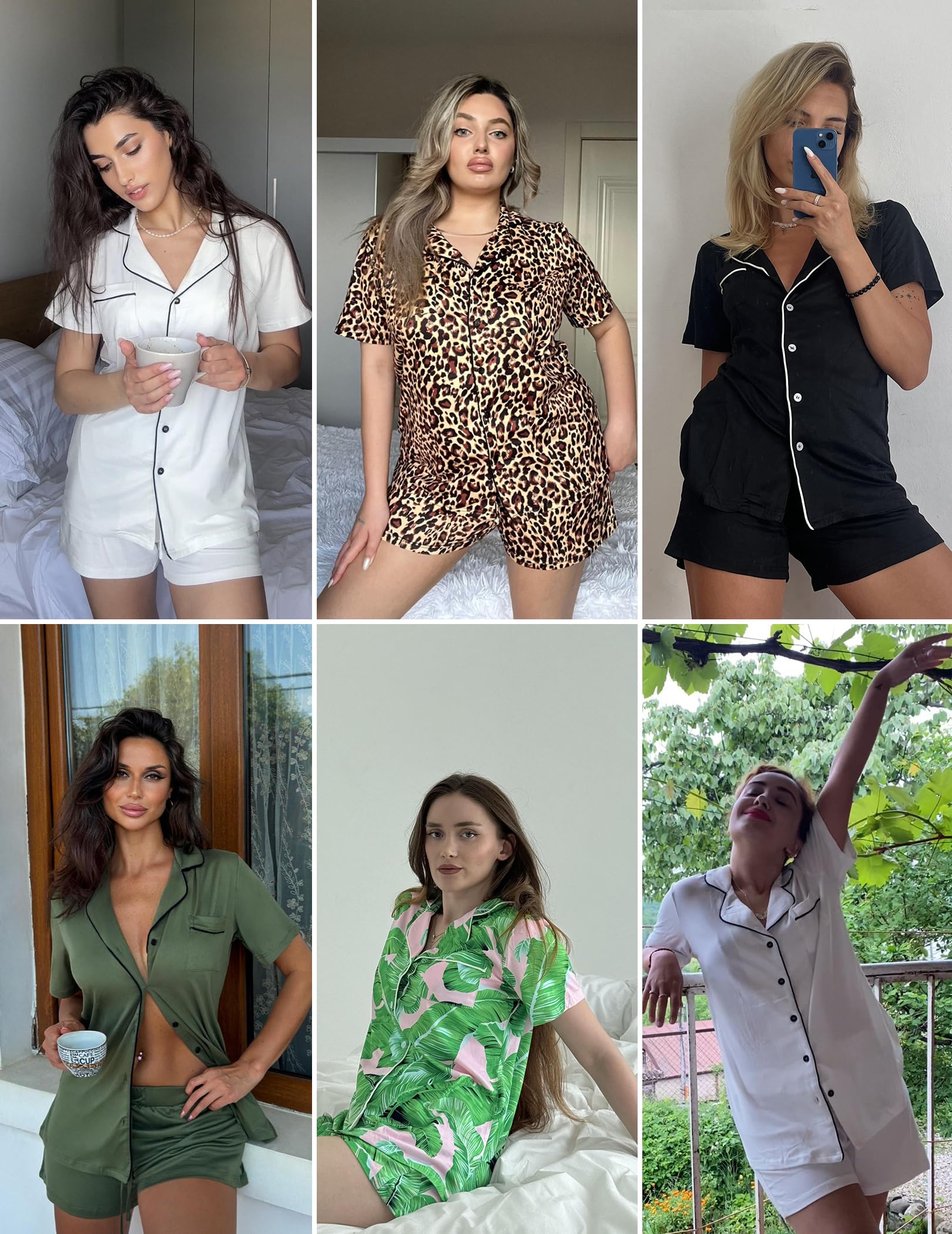 Ekouaer Women's Soft Short Sleeve Pajama Set - 2 Piece Button Down Sleepwear & Lounge Outfit for Comfortable Nightwear, Relaxing at Home or Vacation