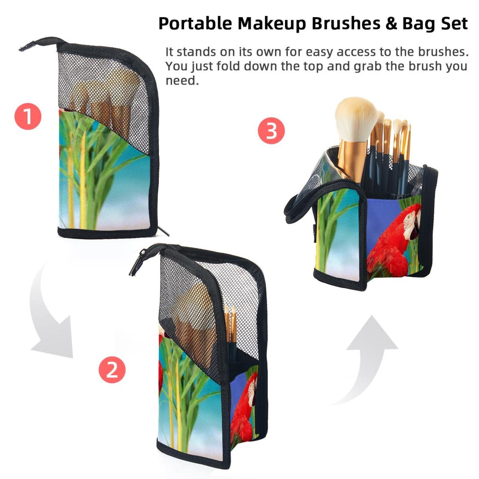 Portable Makeup Brush Organizer Bag with 12 Slots - Tropical Macaw Design Makeup Brush Holder Case for Travel & Home Storage | Perfect for Makeup Artists & Beauty Enthusiasts