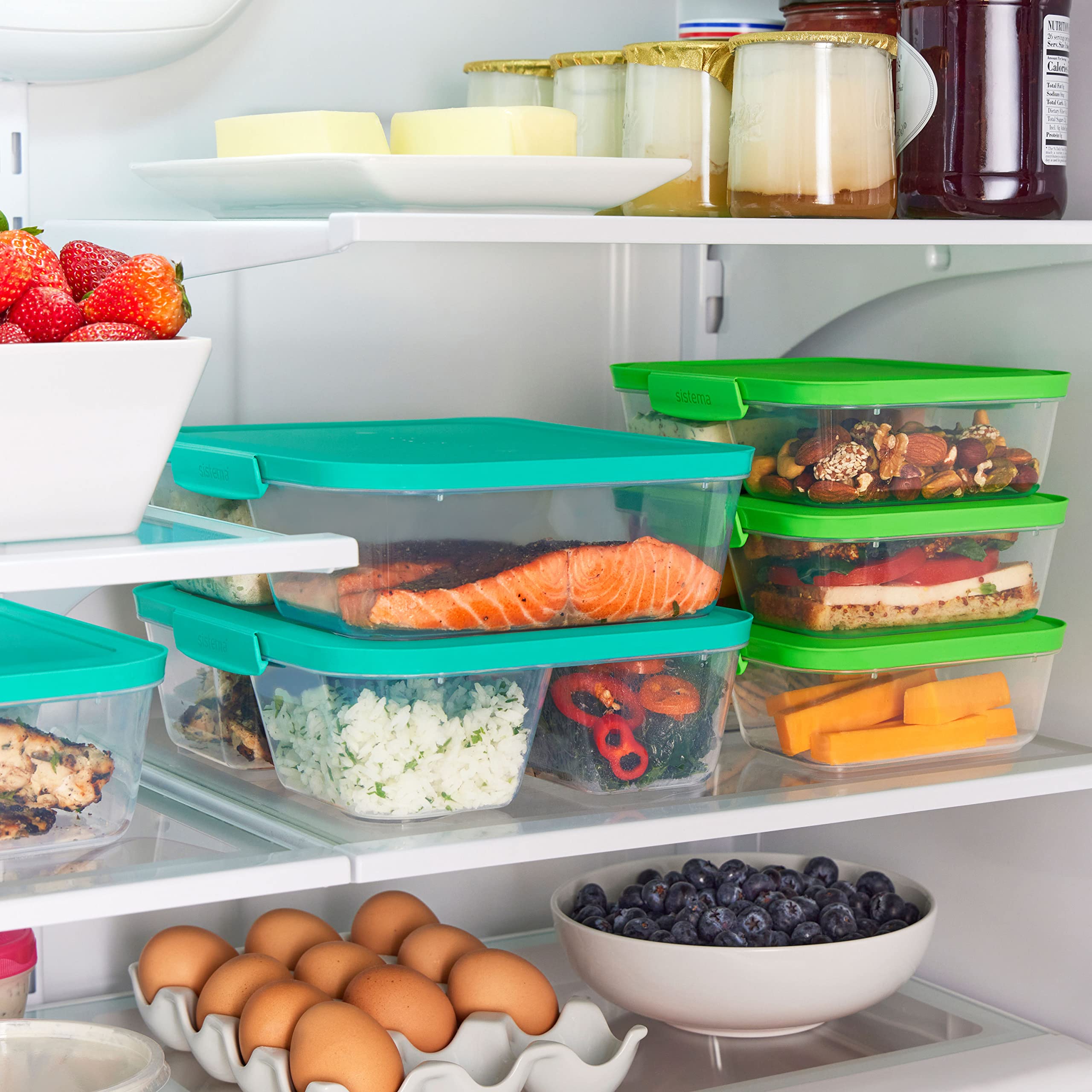 Sistema Nest It Meal Prep Food Storage Containers with Lids - 3 Compartment Bento Box Style - 5-Pack Airtight Containers for Lunch, Office & Meal Prepping - BPA-Free Plastic - Teal Color