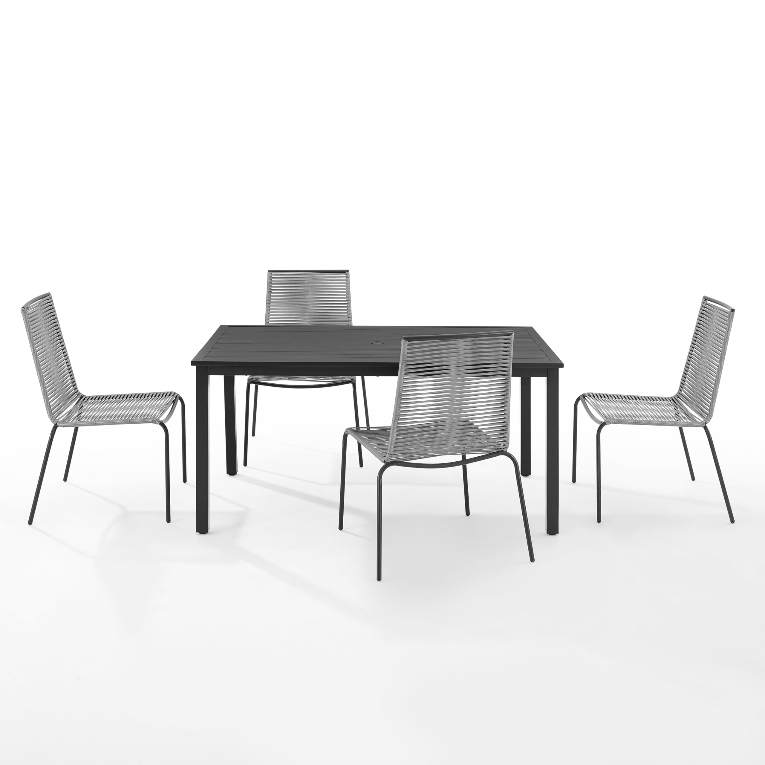 Crosley Fenton 5-Piece Outdoor Wicker Dining Set - Patio Table & 4 Chairs with Gray Cushions, Matte Black - Perfect for Backyard, Deck, Garden & Outdoor Entertaining