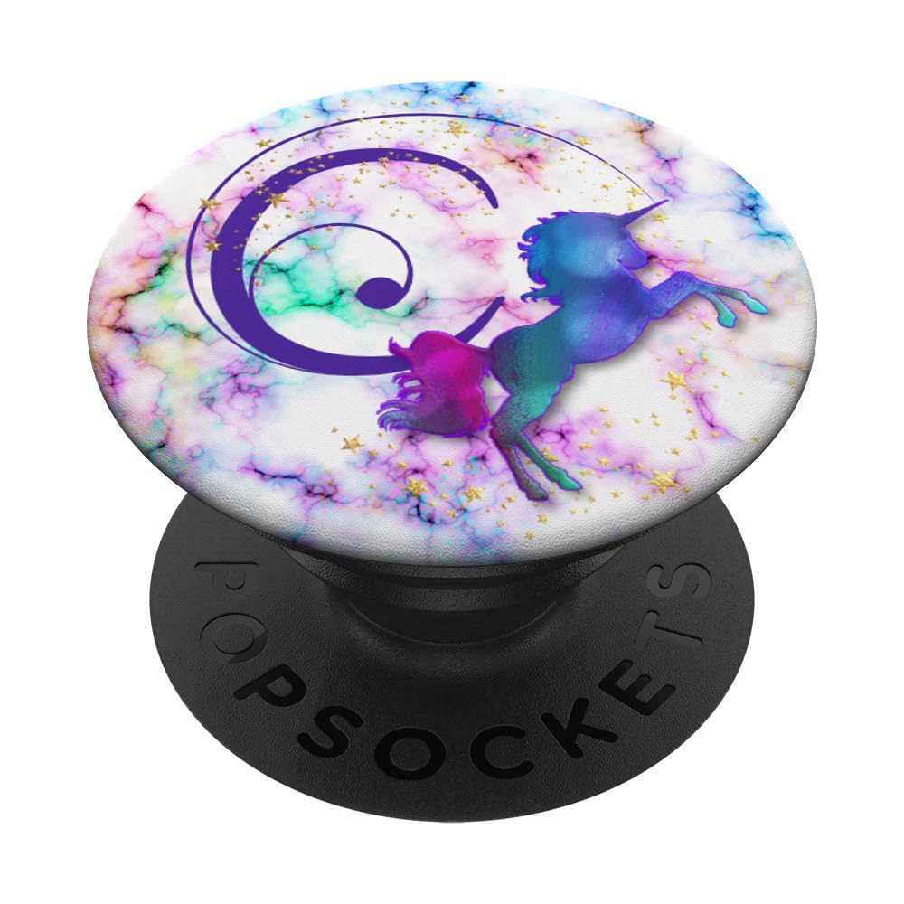 Purple Letter C Initial Watercolor Unicorn Monogram PopSockets Grip - Adhesive Phone Stand for iPhone, Samsung & Devices - Perfect for Girls Room Decor, Gifts & Unicorn Lovers