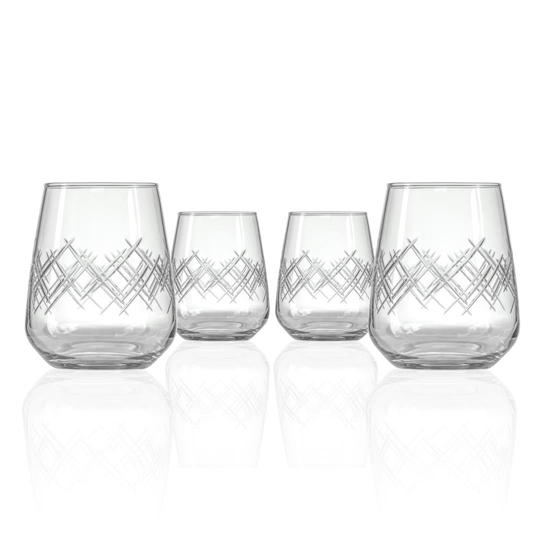 Argyle 15.75oz Stemless Wine Glasses Set of 4 - Elegant Crystal-Like Design for Red & White Wine, Cocktails, and Beverages - Perfect for Dinner Parties, Weddings, and Home Entertaining