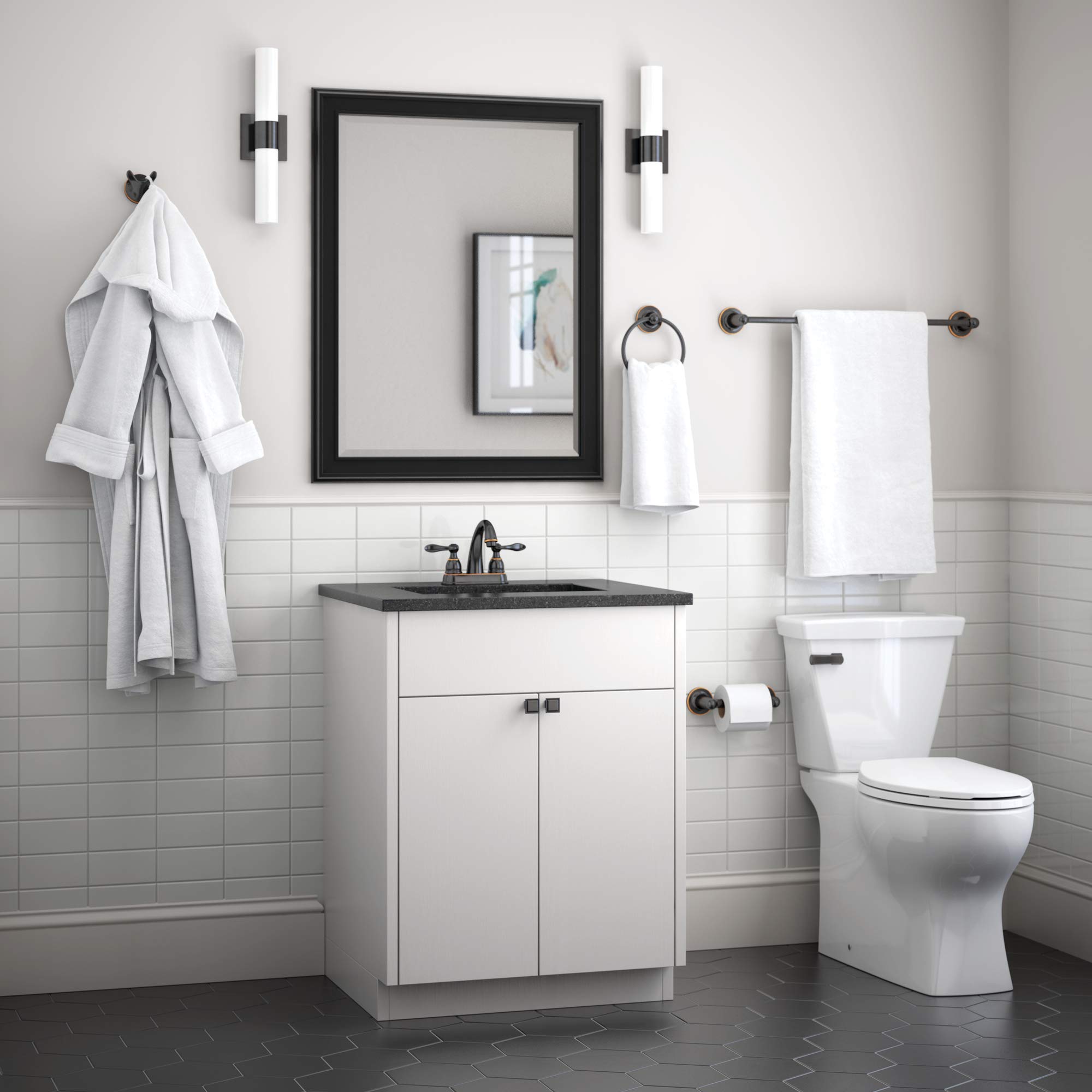 Franklin Brass Astra 4-Piece Bathroom Accessory Set in Oil Rubbed Bronze - Towel Bar, Robe Hook, Toilet Paper Holder & Towel Ring - Elegant Bathroom Decor for Modern Homes