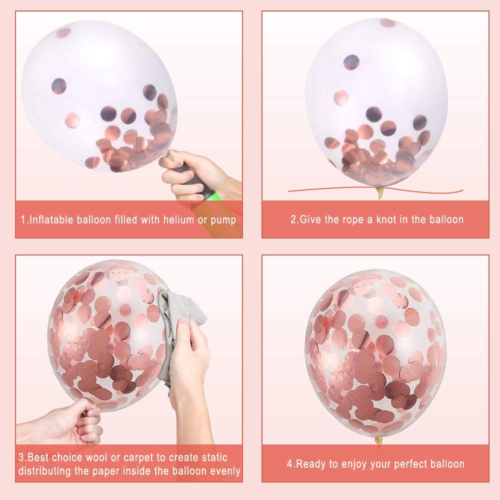 50 Pack 12 Inch Rose Gold Confetti Balloons - Helium Ready for Wedding, Valentine's Day, Birthday Party Decorations | Perfect for Baby Showers, Bridal Showers & Anniversary Celebrations