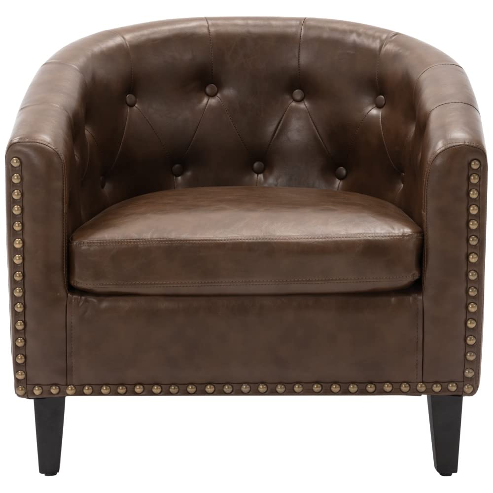 Luxury PU Leather Tufted Barrel Tub Chair for Living Room, Bedroom & Club - Stylish Accent Seating for Home & Office Decor