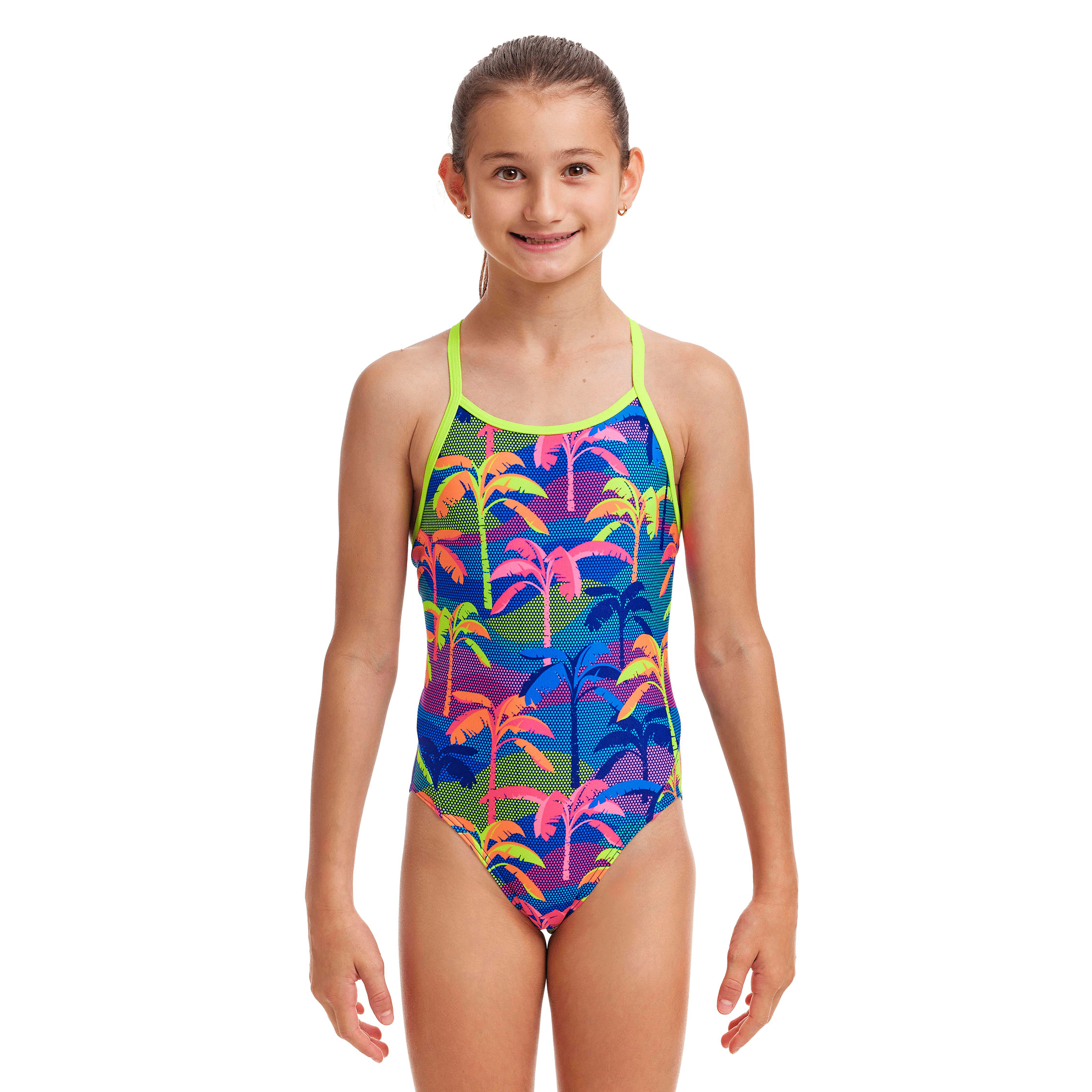 Funkita Palm A Lot Diamond Back Girls Swimsuit - Stylish One-Piece Bathing Suit for Kids, Perfect for Beach, Pool & Summer Water Activities