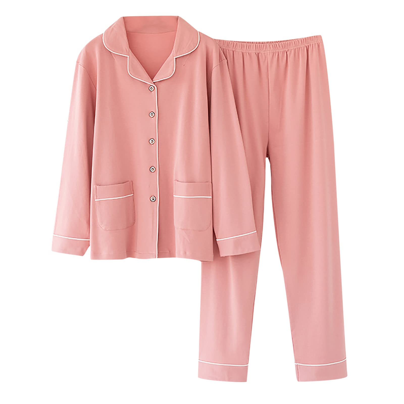 Women's Cotton Casual Cardigan Top & Pant Set with Pockets - Fall/Summer Lounge Wear for Home, Sleep & Relaxation - 2022 Fashion Comfort Outfit F4