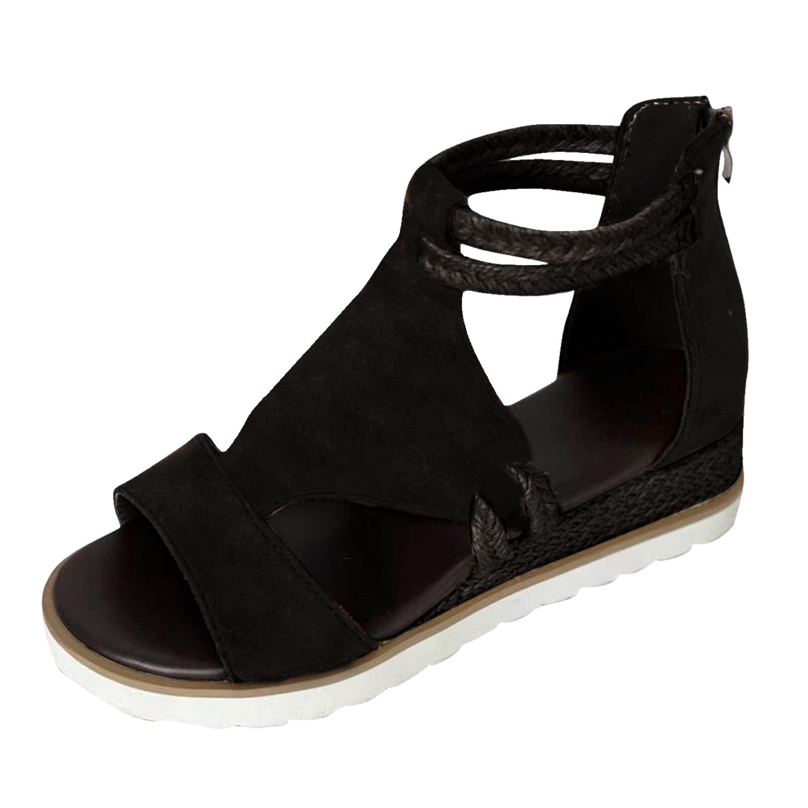 Women's Black Wedge Heel Sandals Size 11 - Open Toe Roman Style Summer Shoes for Women | Perfect for Beach, Vacation & Casual Outings