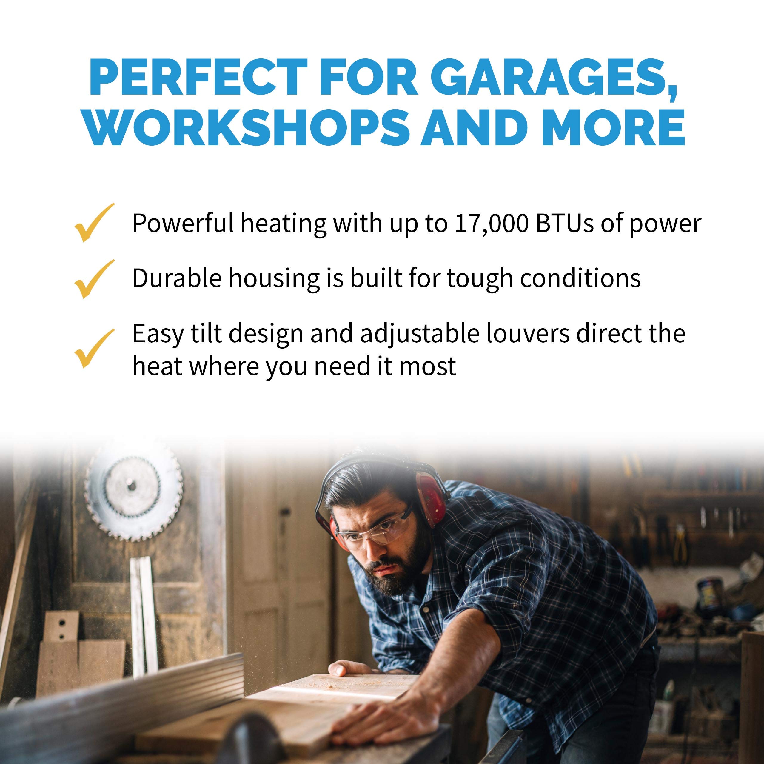 Newair 1500W Electric Garage Heater with Adjustable Ceiling/Wall Mount & Tilt Head - Covers Up to 500 Sq.Ft - Perfect for Garages, Workshops, Warehouses & Job Sites - Fast Heating Solution for Cold Weather & Workspaces