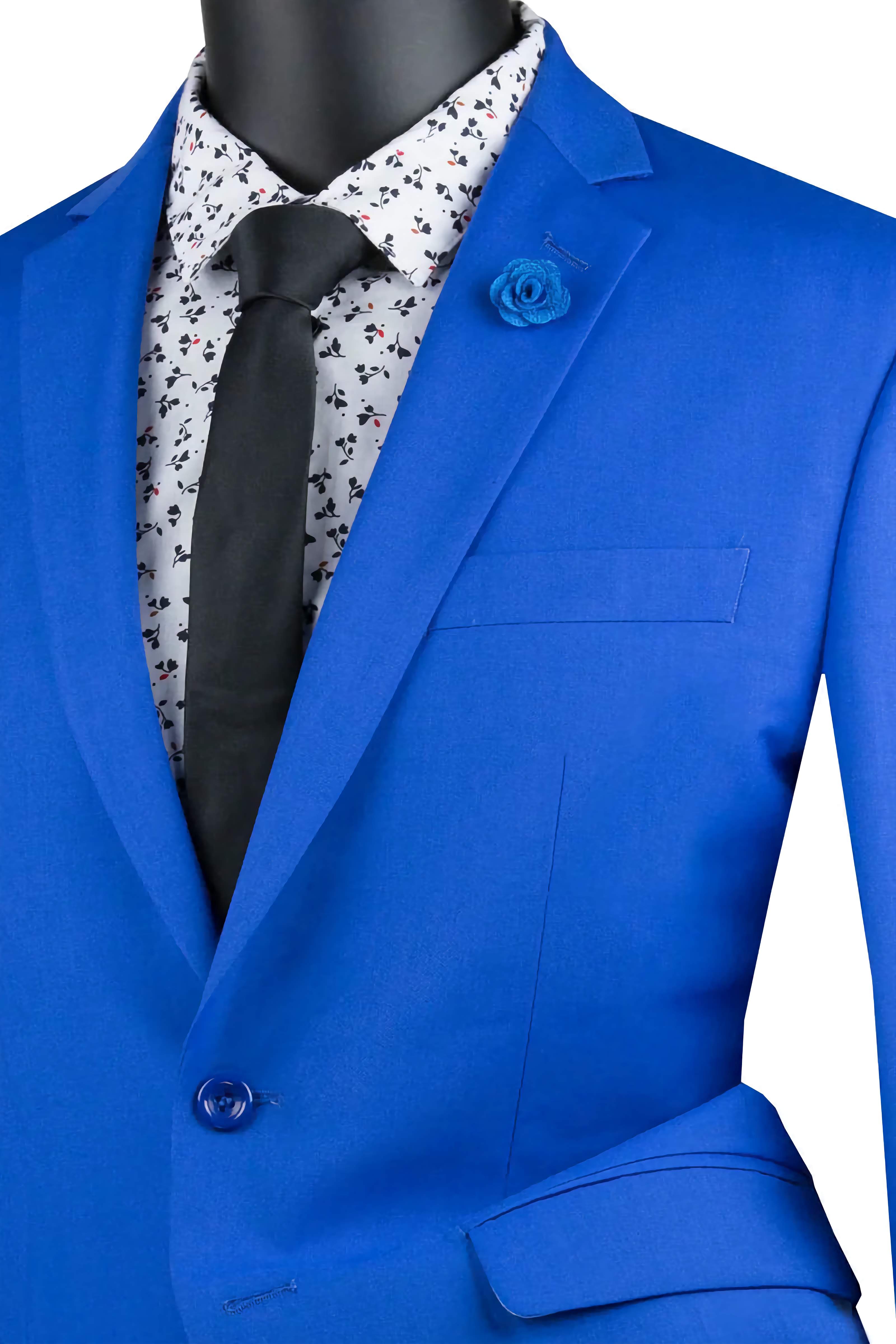 Royal Blue Slim Fit Men's 2-Piece Suit with 2 Buttons - Perfect for Weddings, Business Meetings & Formal Events