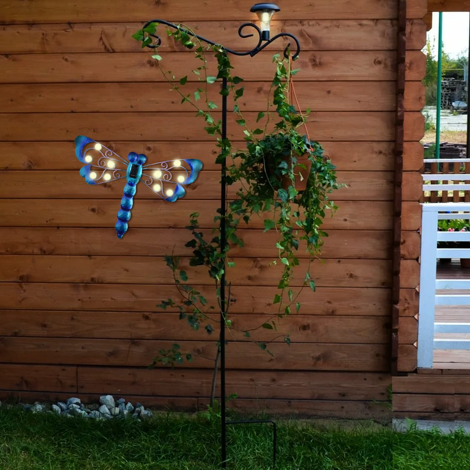 Solar Dragonfly Wall Art - Metal Garden Decor for Patio & Fence