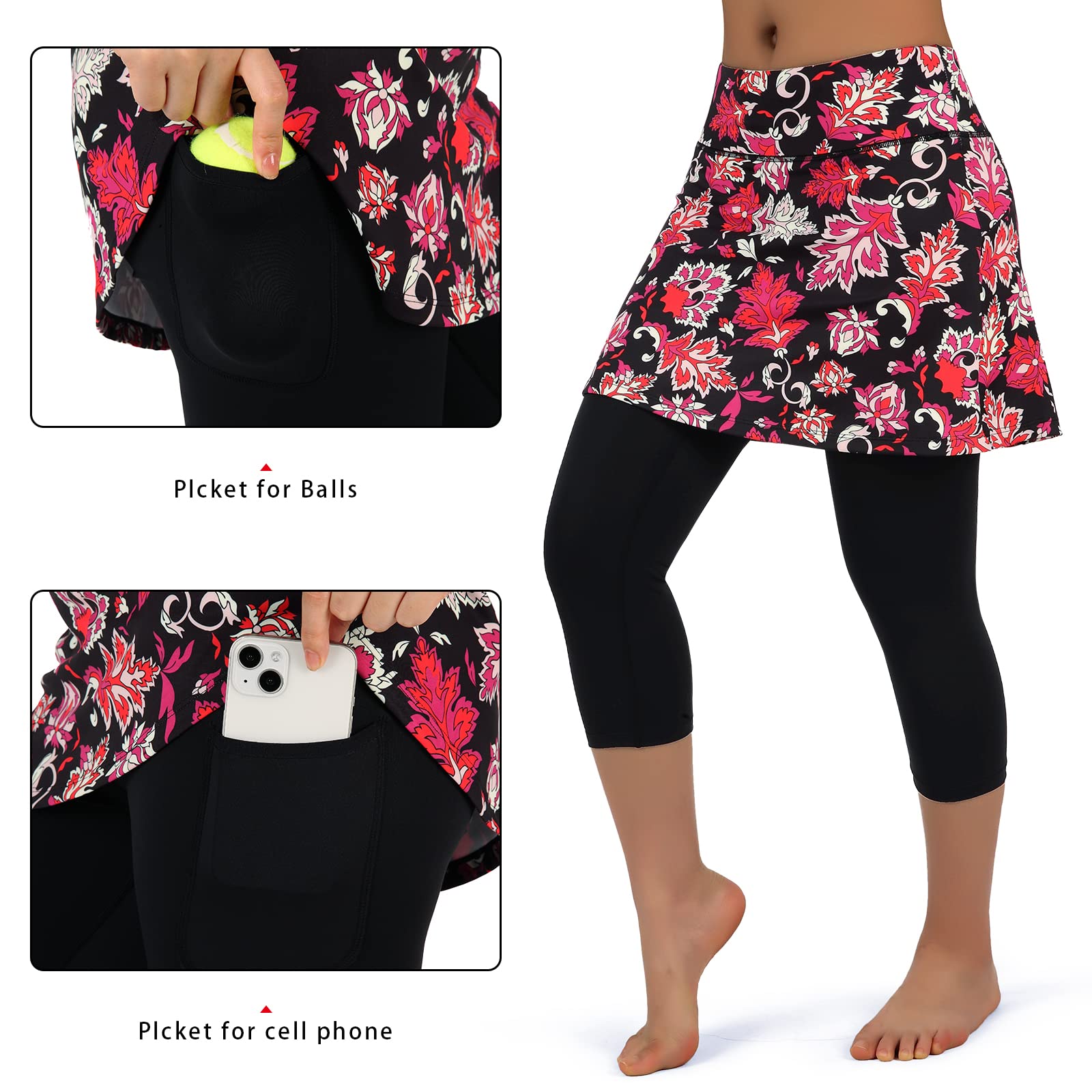 ANIVIVO Women's Tennis Skirted Leggings with Pockets - High Waist Yoga Capri Pants with Built-in Skirt for Pickleball, Running & Workout - Breathable Athletic Wear for Women