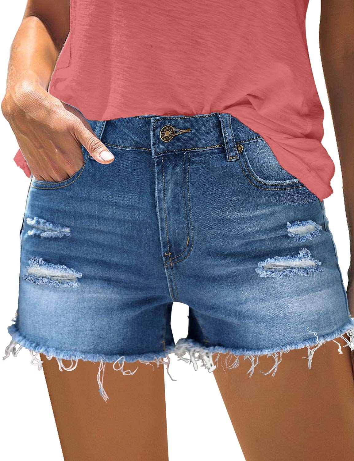 Luvamia Women's High Waisted Ripped Denim Shorts - Distressed Raw Hem Casual Jean Shorts for Summer | Perfect for Beach, Music Festivals & Street Style