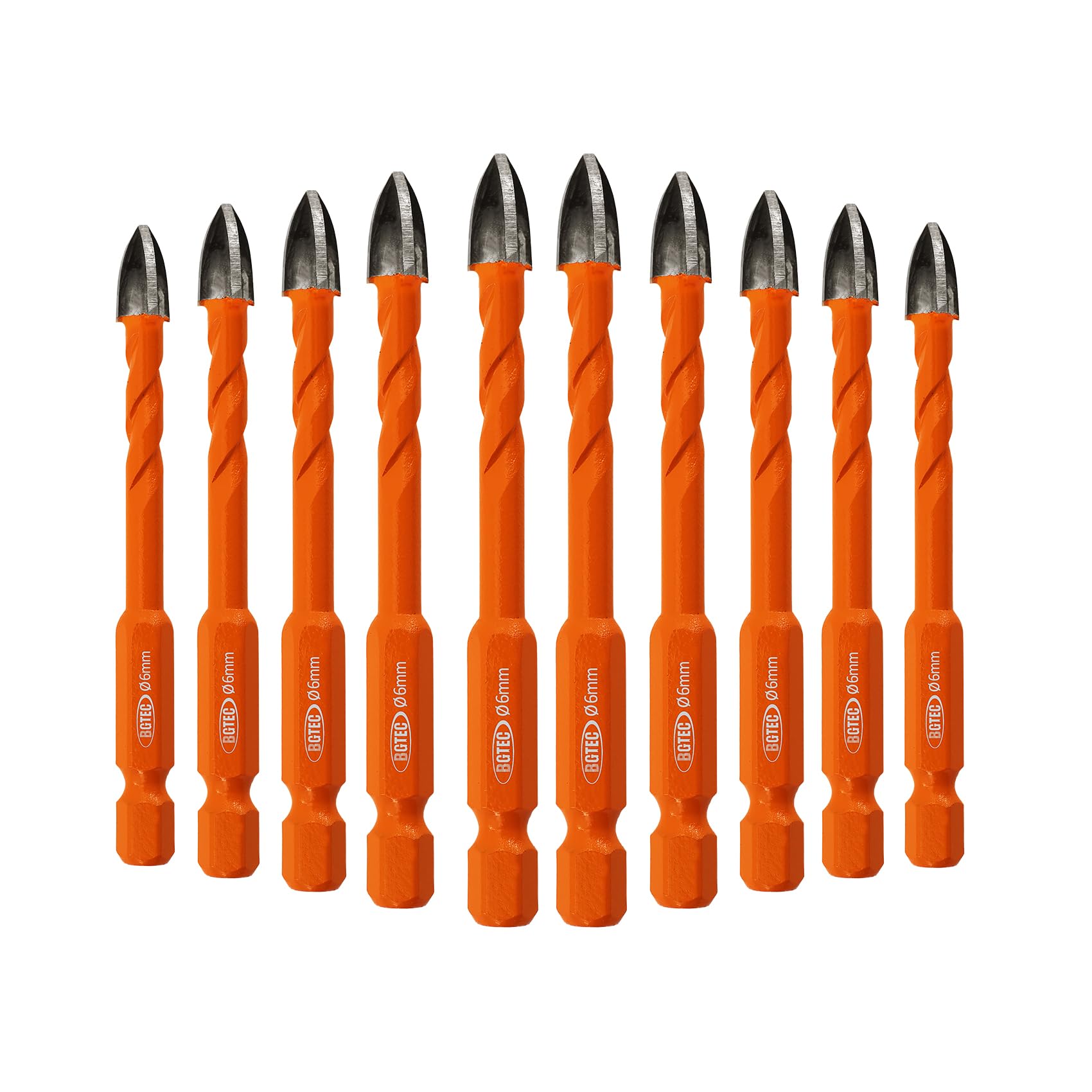 BGTEC 10pcs Cemented Carbide Drill Bits Set - 6MM Cross Spiral Hard Alloy Masonry Drill Bits for Wood, Plastic, Tile, Concrete & Marble | Quick-Fit Shank for Easy Use | Perfect for DIY Home Improvement, Construction & Woodworking Projects