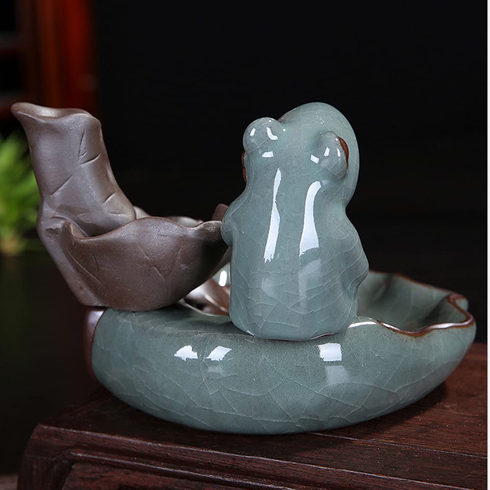 Ceramic Backflow Incense Burner with Waterfall Effect - Frog Shaped Lotus Censer for Aromatherapy, Home Decor, Office Desk | Relaxing Meditation, Yoga Room & Spa Decor Accessory