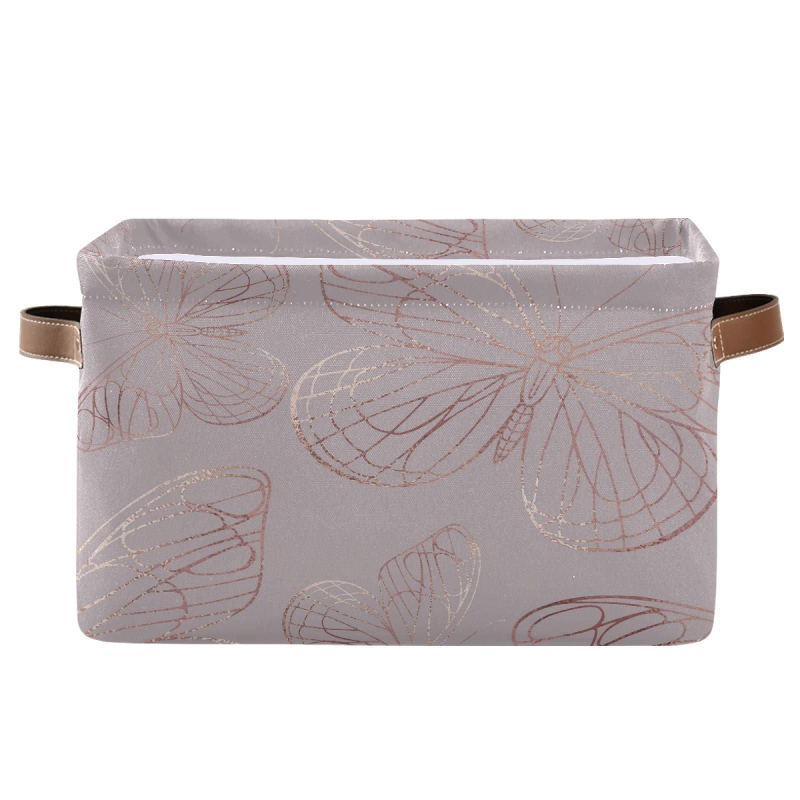 Butterfly Rose Gold Collapsible Storage Basket with PU Handles - Waterproof Nursery & Laundry Organizer (1 Pack) - Perfect for Baby Room, Bathroom & Closet Organization