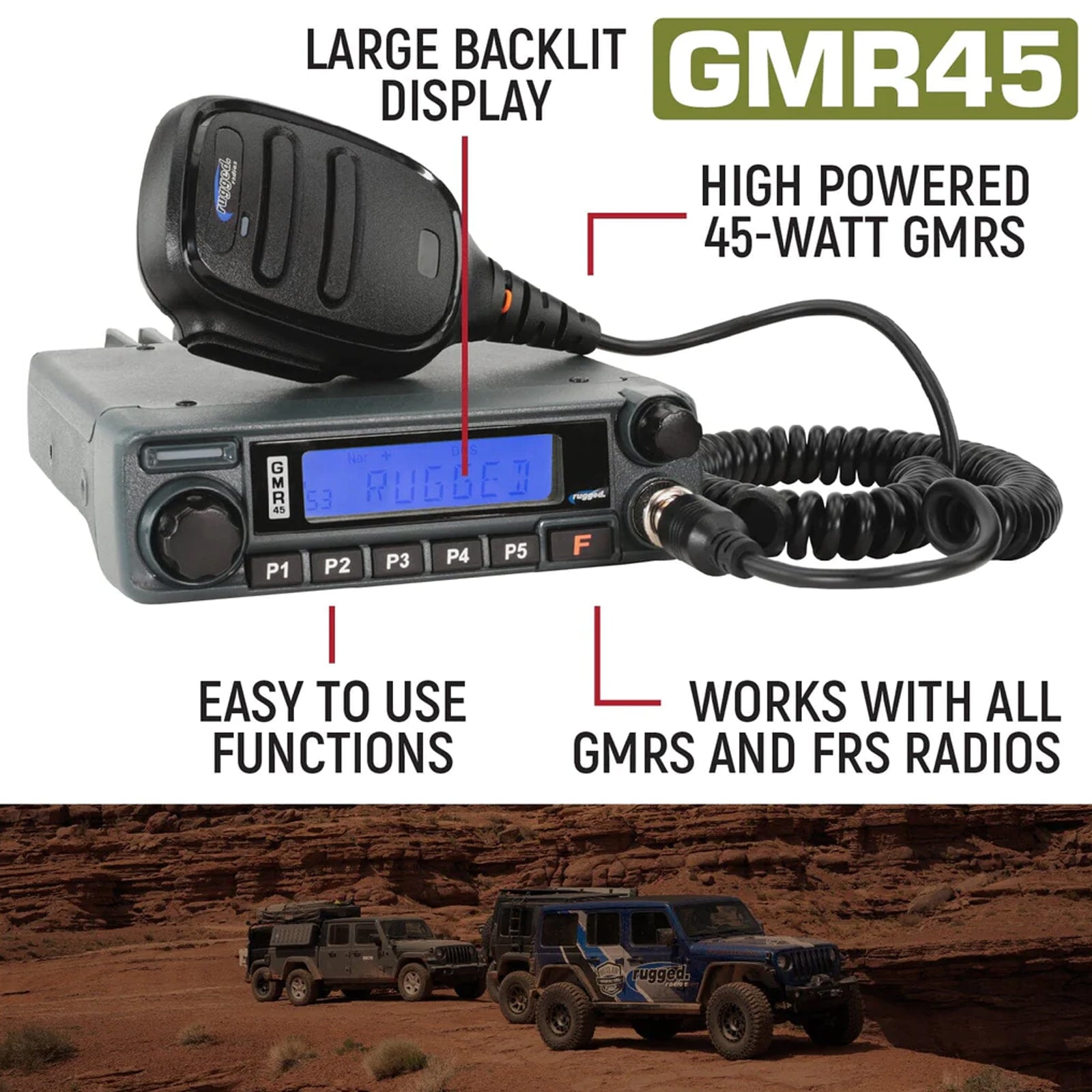 GMR45 High Power GMRS Band Mobile Radio Kit with Antenna - Long Range Communication for Off-Road, RV & Emergency Preparedness