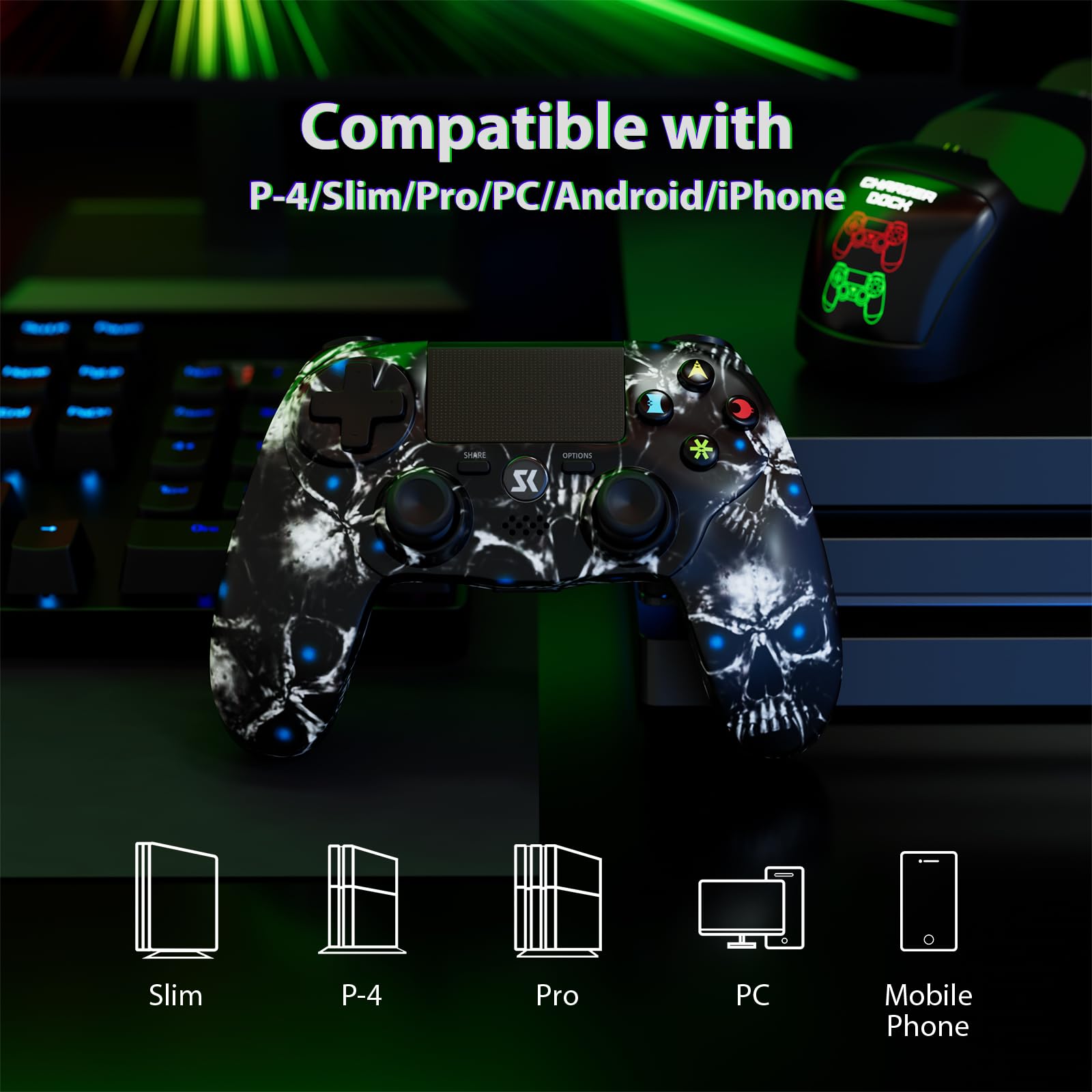 Wireless PS4 Controller for Sony PlayStation 4/Slim/Pro - Black Gamepad with Dual Shock Vibration, 6-Axis Motion Sensor, Touch Pad, Built-in Speaker & 3.5mm Audio Jack - Long-Lasting 800mAh Battery - Perfect for Gaming, Streaming & Multiplayer Sessions