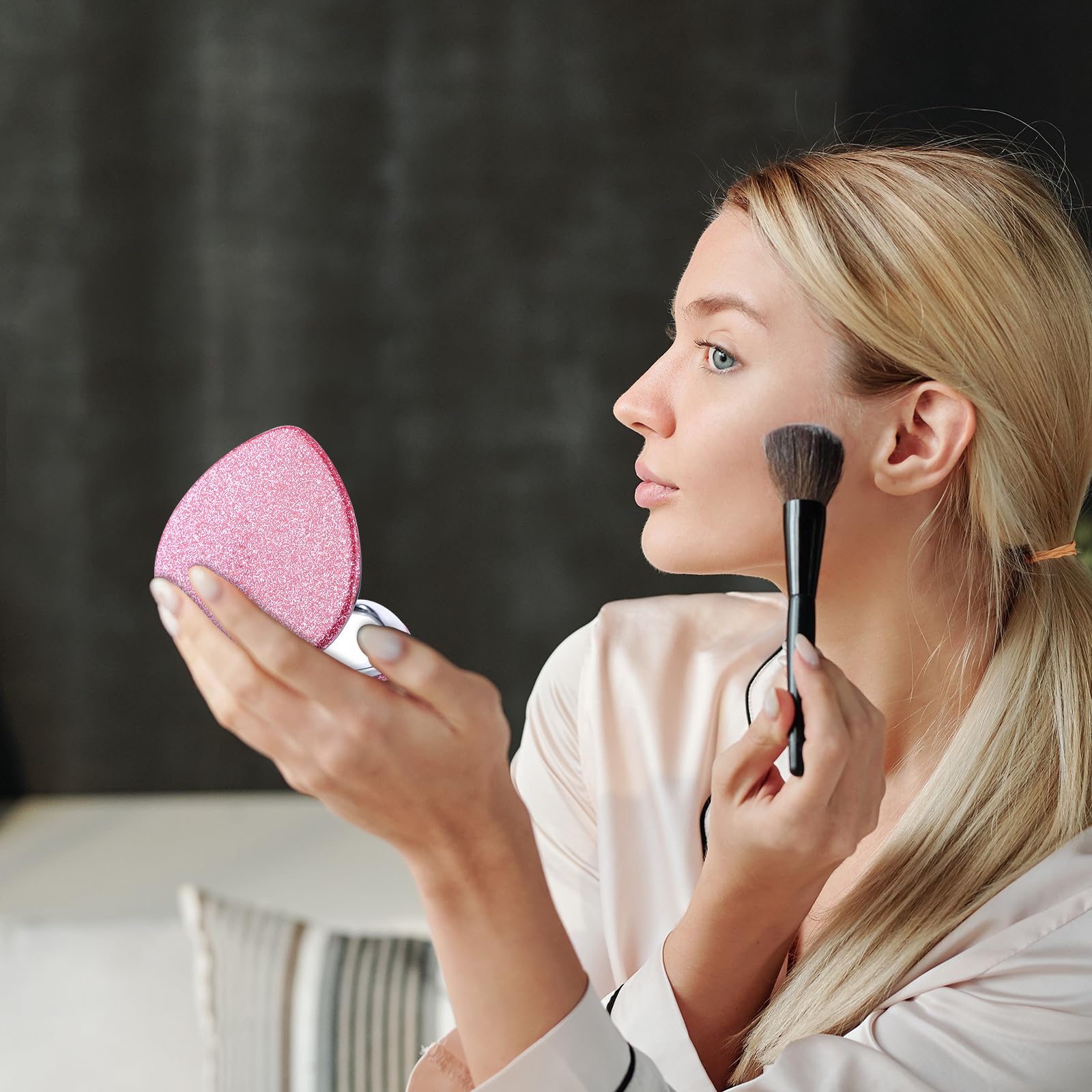 Heart Shaped Compact Mirror for Women - Double Sided 1x/2x Magnifying Pocket Mirror, Portable Vanity Mirror for Purse, Handbag, Wallet, Travel, Home & Office Use (Pink, Cute Mini Design)