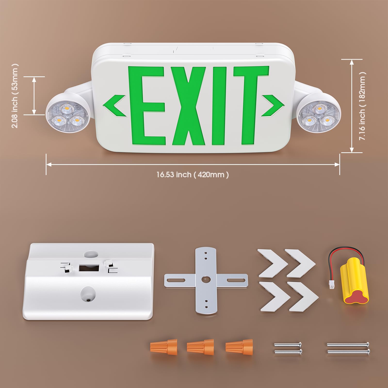 UL Listed Emergency Exit Sign Light Combo with Battery Backup - 6 LED Double Sided Hardwired, Adjustable Green Lighting for Ceiling/Wall Mount (AC 120/277V, 4 Pack) - Perfect for Commercial Buildings, Warehouses & Public Safety Areas