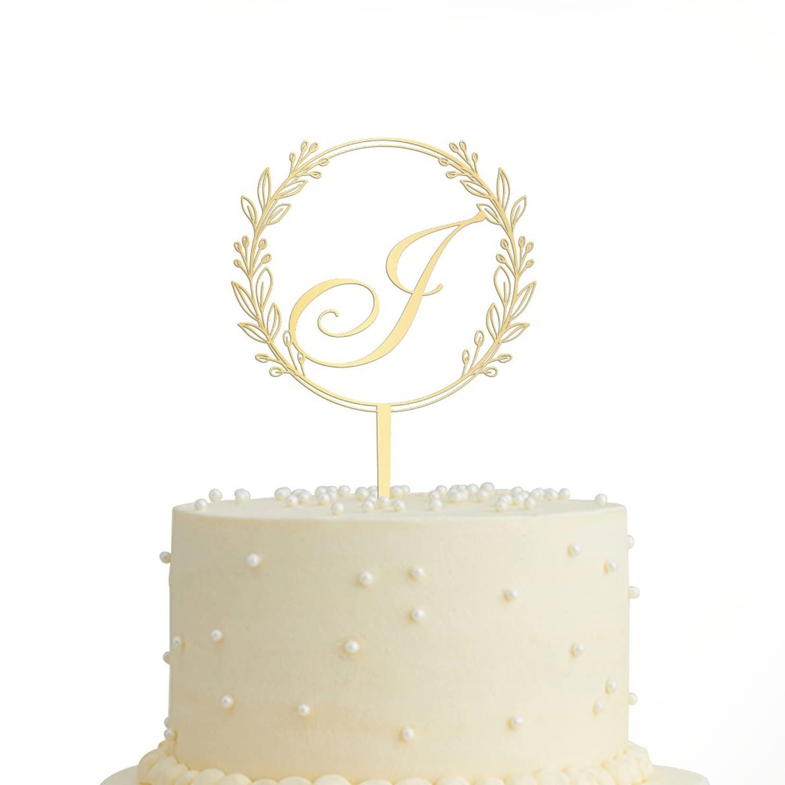 Personalized Gold Acrylic Letter Cake Topper - Wreath Initial Monogram for Wedding, Anniversary, Birthday Party Cake Decorations - Perfect for Custom Cakes, Cupcakes, and Dessert Displays (Letter J)