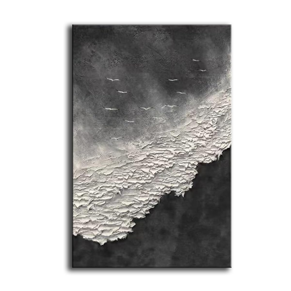 YaSheng Hand-Painted Abstract Oil Painting - Thick Texture Black & White Sea Wave Wall Art, Modern Minimalist Home Decor (24x36 Inch) for Living Room, Bedroom, Dining Room & Office Spaces