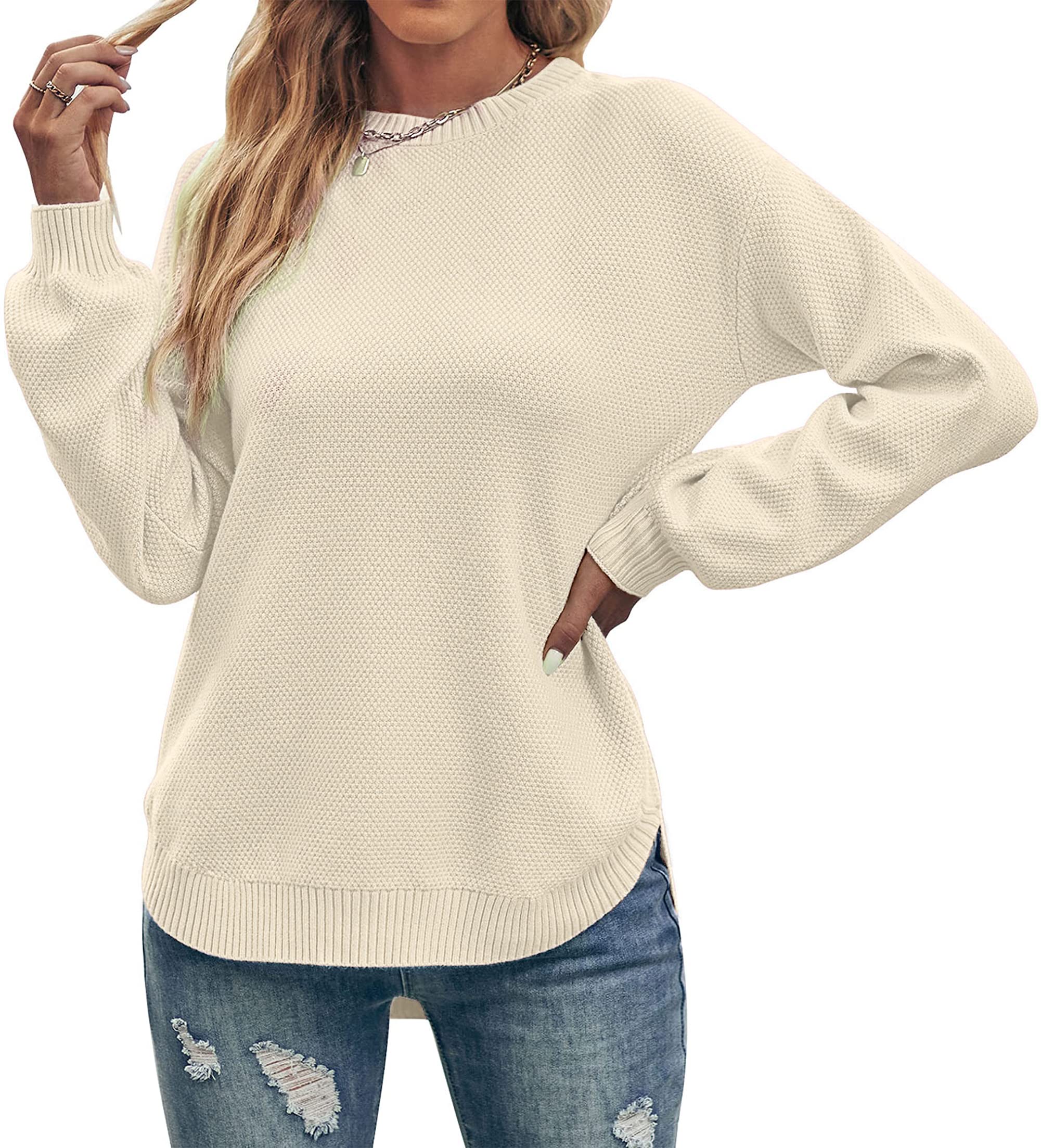 Timuspo Women's Oversized Knit Sweater - Long Sleeve Crew Neck Pullover for Casual Wear