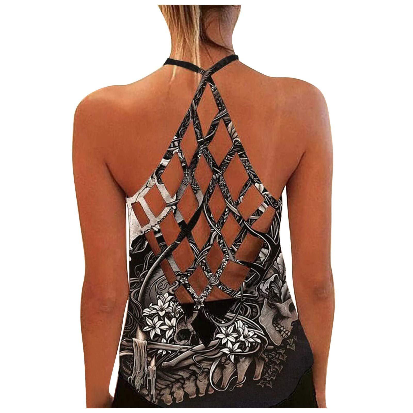 Siilsaa Women's Summer Floral Print Backless Tank Tops - Casual Sleeveless Loose Blouse Tee Shirts for Beach, Vacation & Everyday Wear