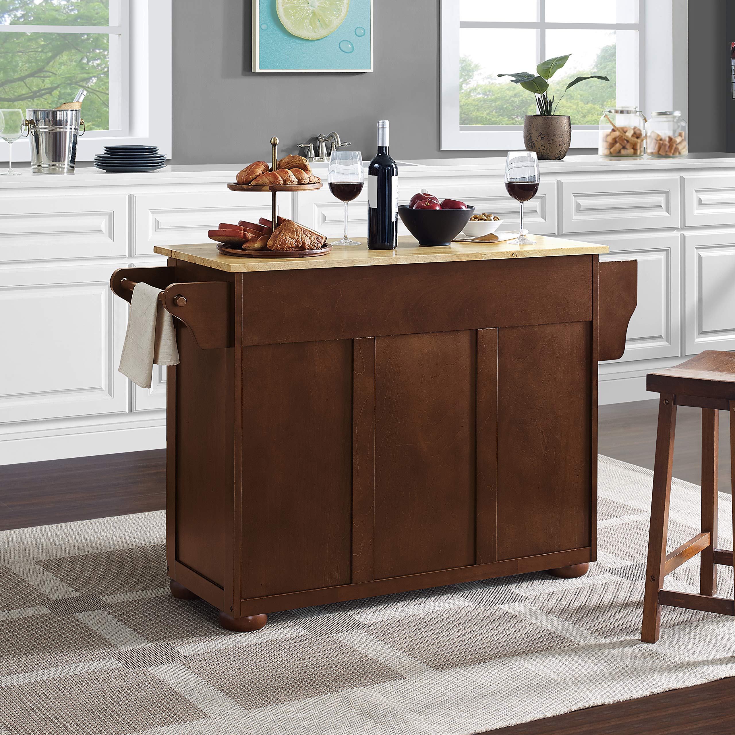 Crosley Eleanor Wood Top Kitchen Island with Spice Rack, Storage Drawers & Shelves - Mahogany Finish | Perfect for Small Kitchens, Pantry Organization & Extra Counter Space