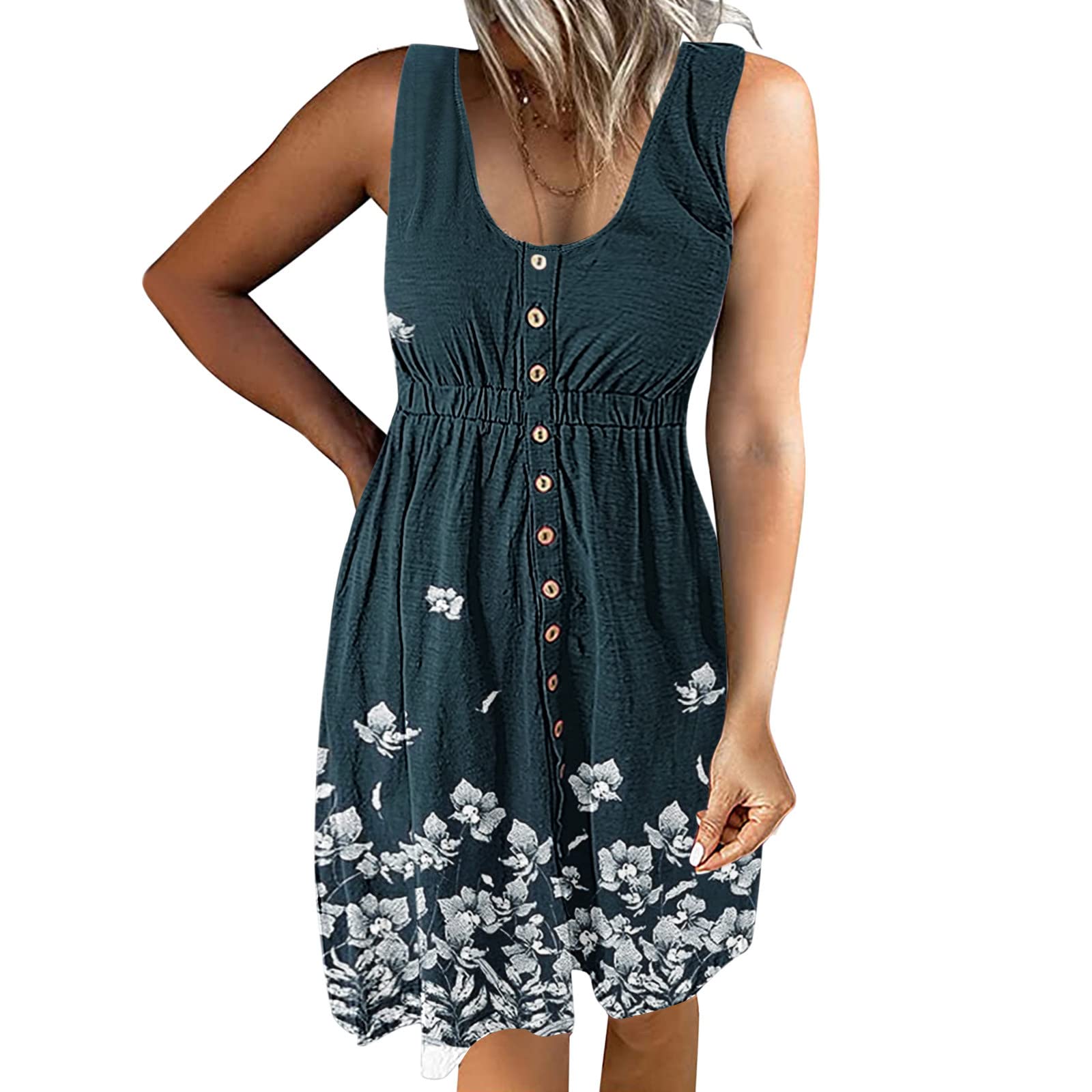 WANYNG Women's Casual Sleeveless V-Neck Vest Dress with Pockets - Summer Beach Maxi Dress for Vacation, Poolside, and Outdoor Activities