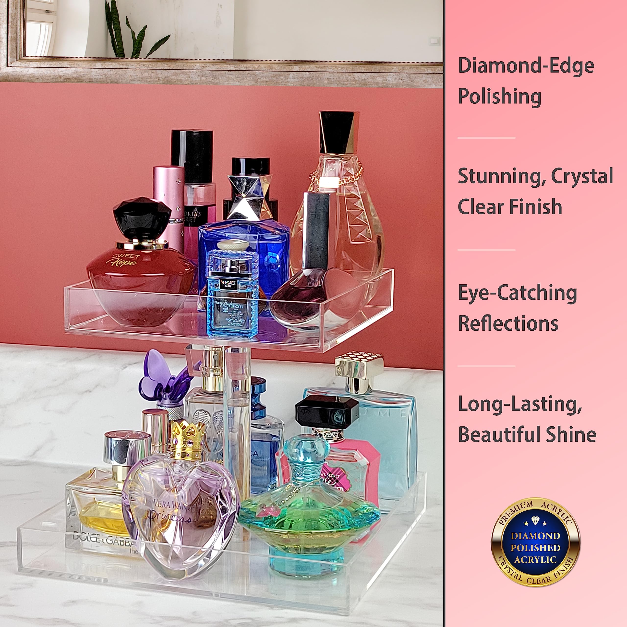 2-Tier Acrylic Perfume Organizer Stand - Clear Sturdy Perfume Display Rack for Dresser, Vanity & Bathroom Counter - Perfect for Organizing Fragrance Bottles & Makeup Essentials - Ideal for Bedroom, Bathroom or Dressing Room Decor