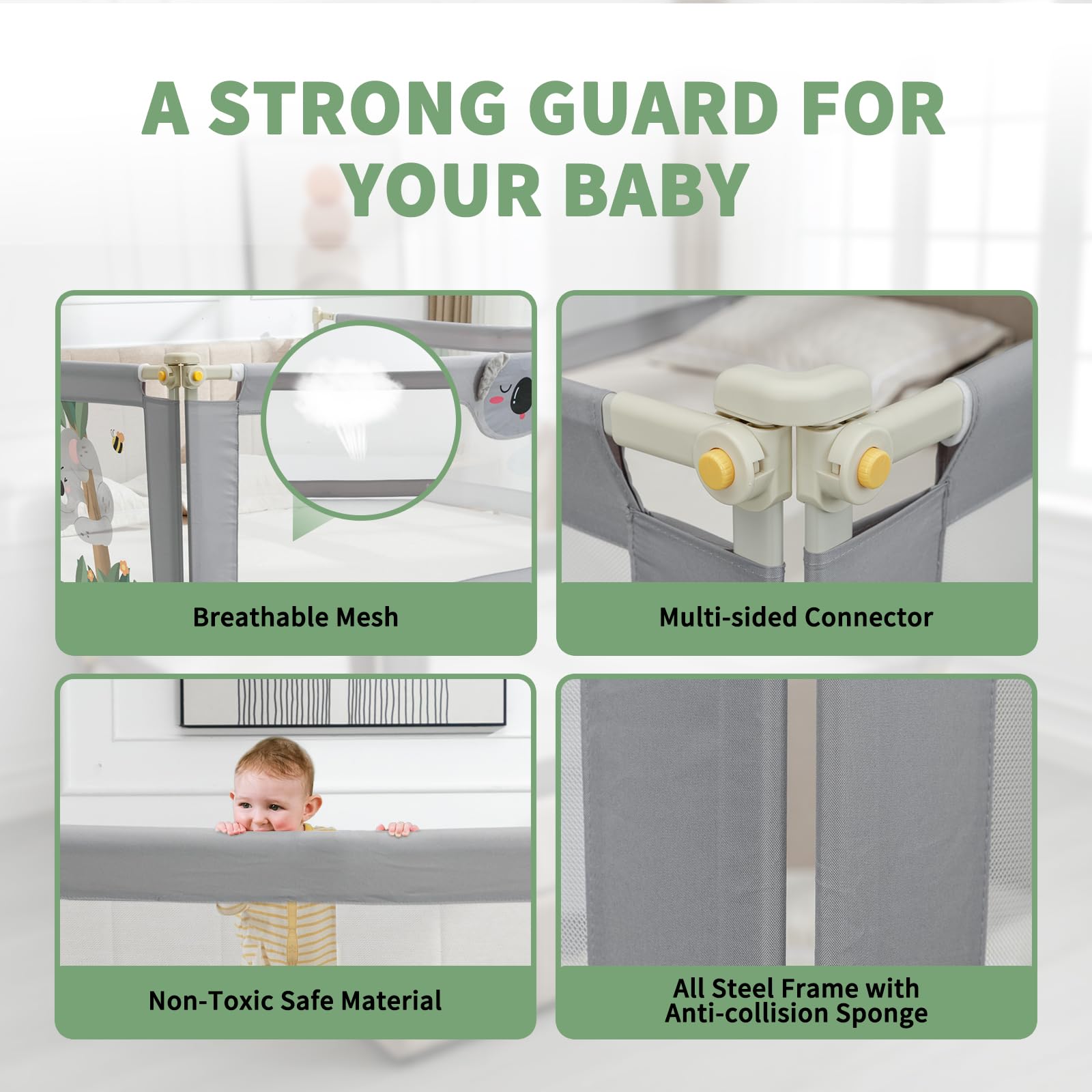 3-in-1 Adjustable Baby Bed Rail for Toddlers - Foldable Bed Guardrail with 25 Height Levels (Fits 2