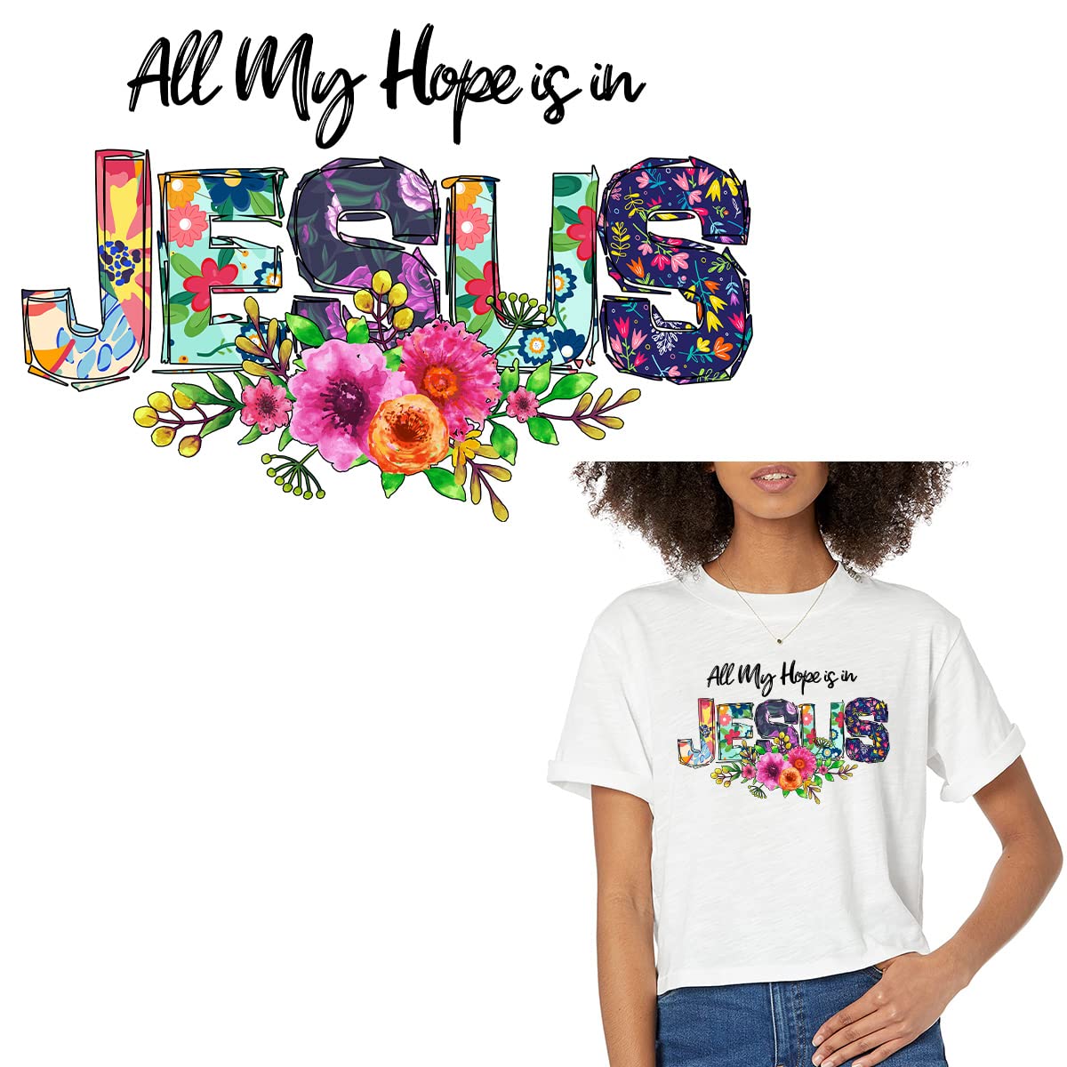 Jesus Iron On Decals - 2PCS Heat Transfer Patches for Clothing, Jackets & DIY Crafts - Religious Apparel Decor for Church, Bible Study & Christian Events