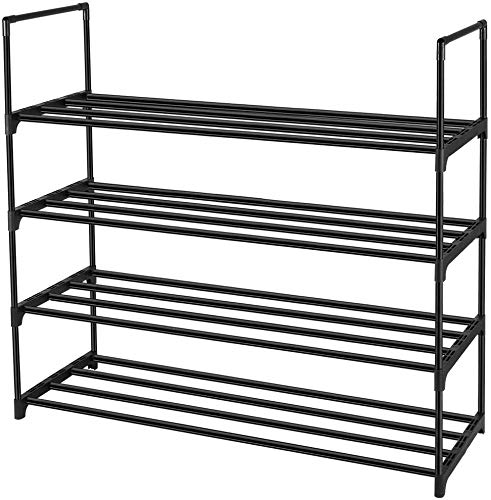 SAVICOS 4-Tier Metal Shoe Rack Organizer - Stackable Entryway Storage Shelf for 20 Pairs of Shoes - Space Saving Cabinet for Closet, Bedroom & Hallway (Black)
