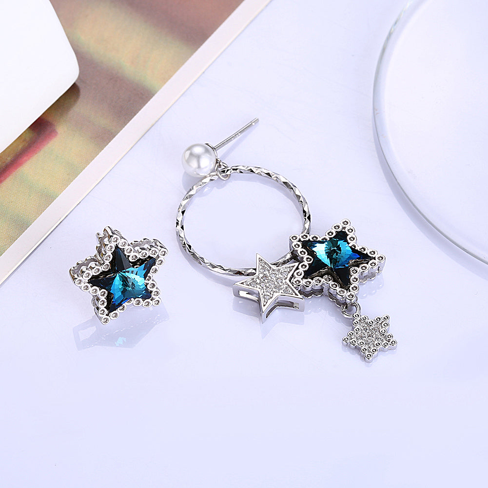MABELLA Sterling Silver Star Drop Stud Earrings with Swarovski Crystals & Pearl - Elegant Dangle Earrings for Women, Perfect for Weddings, Parties & Everyday Wear