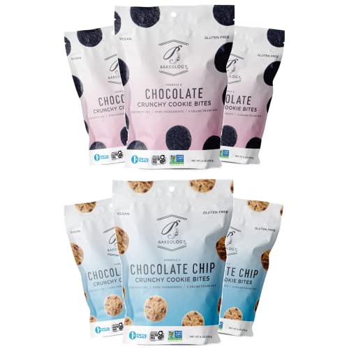 Bakeology Gluten Free Vegan Cookies - 6 Pack (6 oz Each) | Chocolate & Chocolate Chip Flavors | Healthy Snacks for Kids, Office, Travel & Parties
