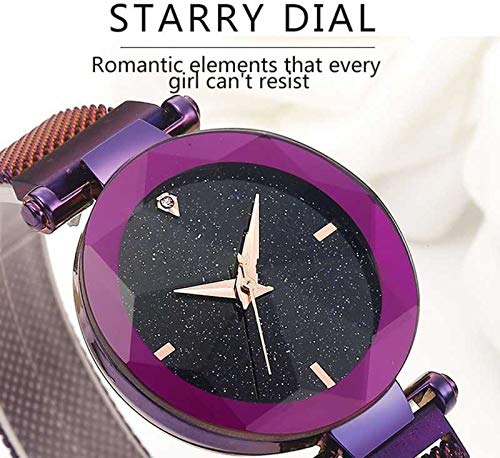Acnos® Premium 3, 6, 9 Line & 12 Diamond Purple Analog Magnetic Watch for Women & Girls - Stylish 21st Century Design - Perfect for Office, School & Casual Outfits (MGNT-Purple)